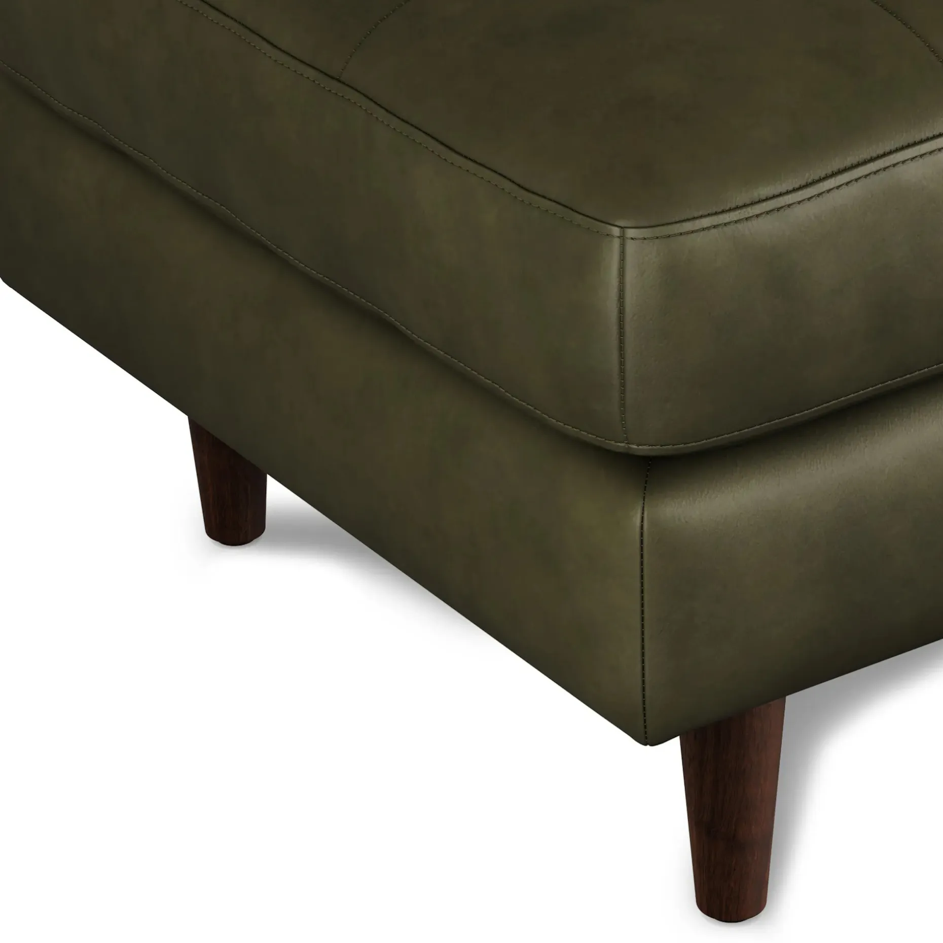 Sven 30" Tufted Leather Ottoman - Charme Green