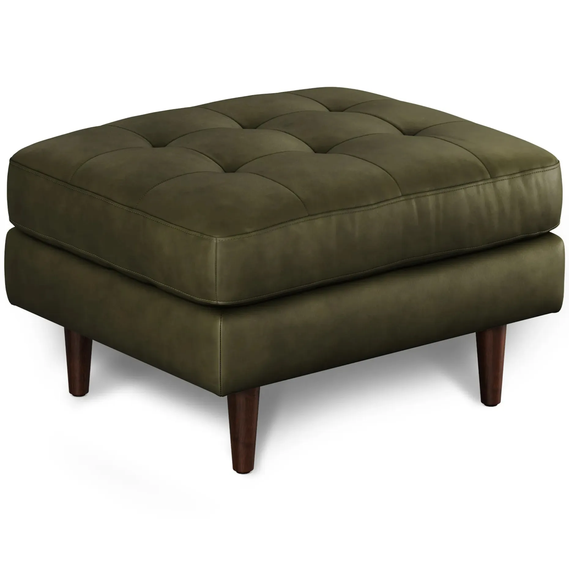 Sven 30" Tufted Leather Ottoman - Charme Green
