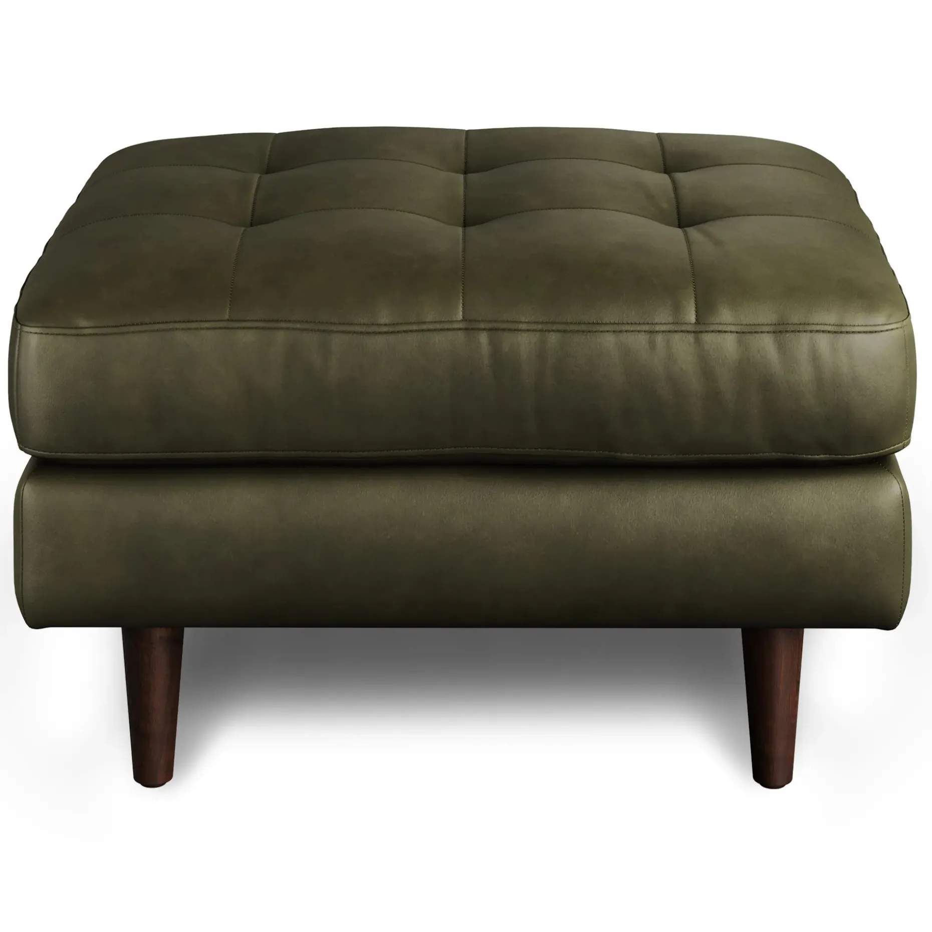 Sven 30" Tufted Leather Ottoman - Charme Green