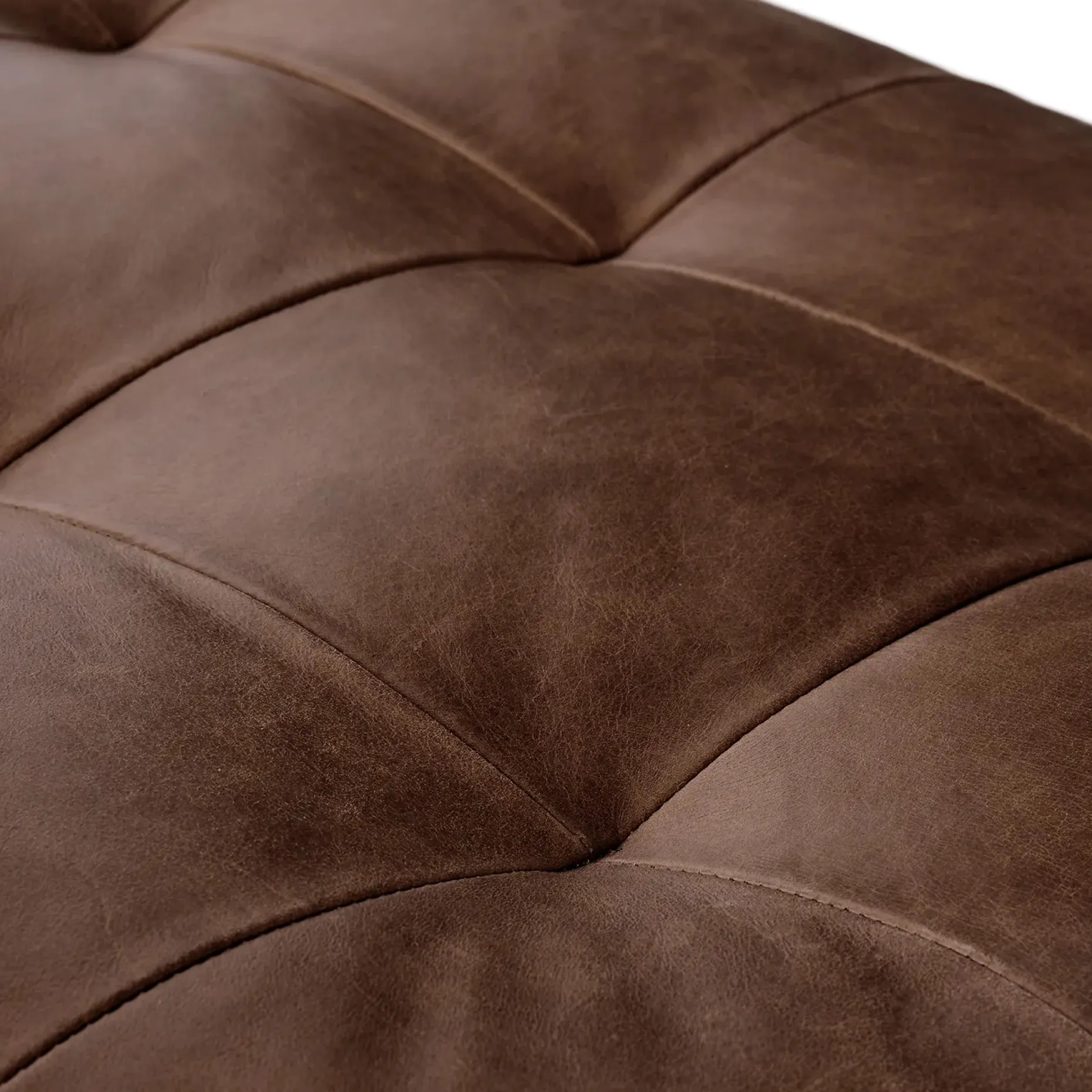 Sven 30" Tufted Leather Ottoman - Charme Chocolat