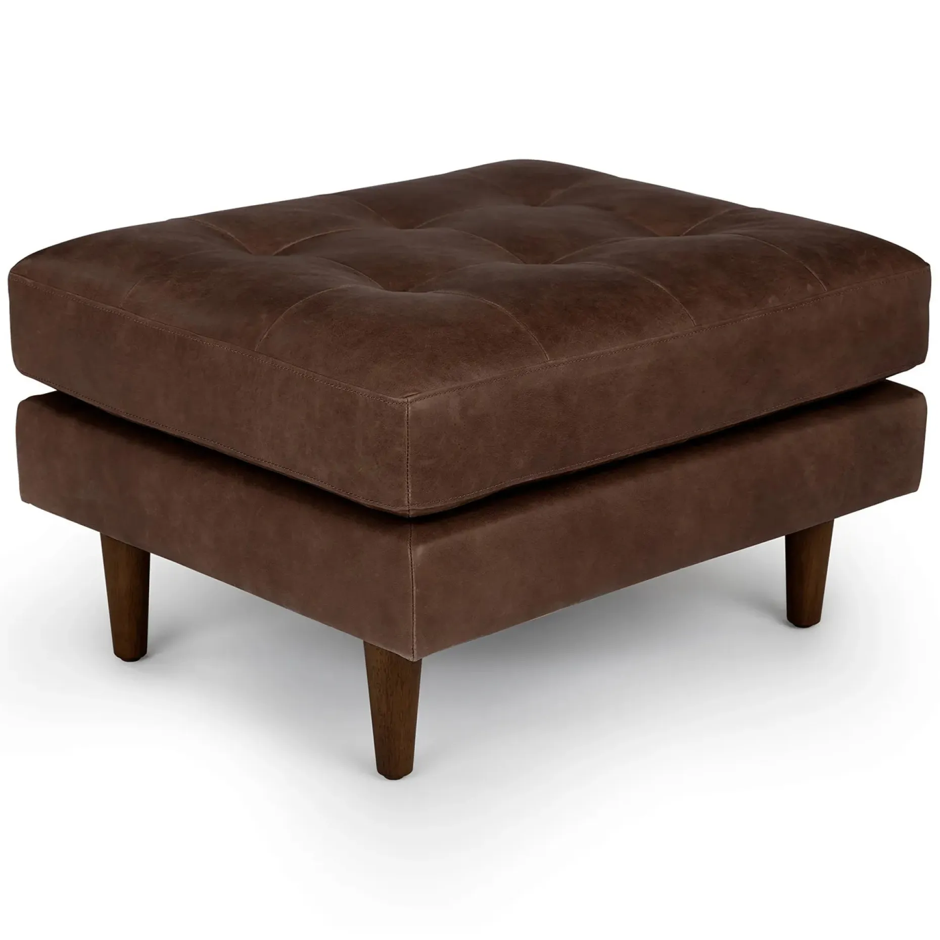 Sven 30" Tufted Leather Ottoman - Charme Chocolat
