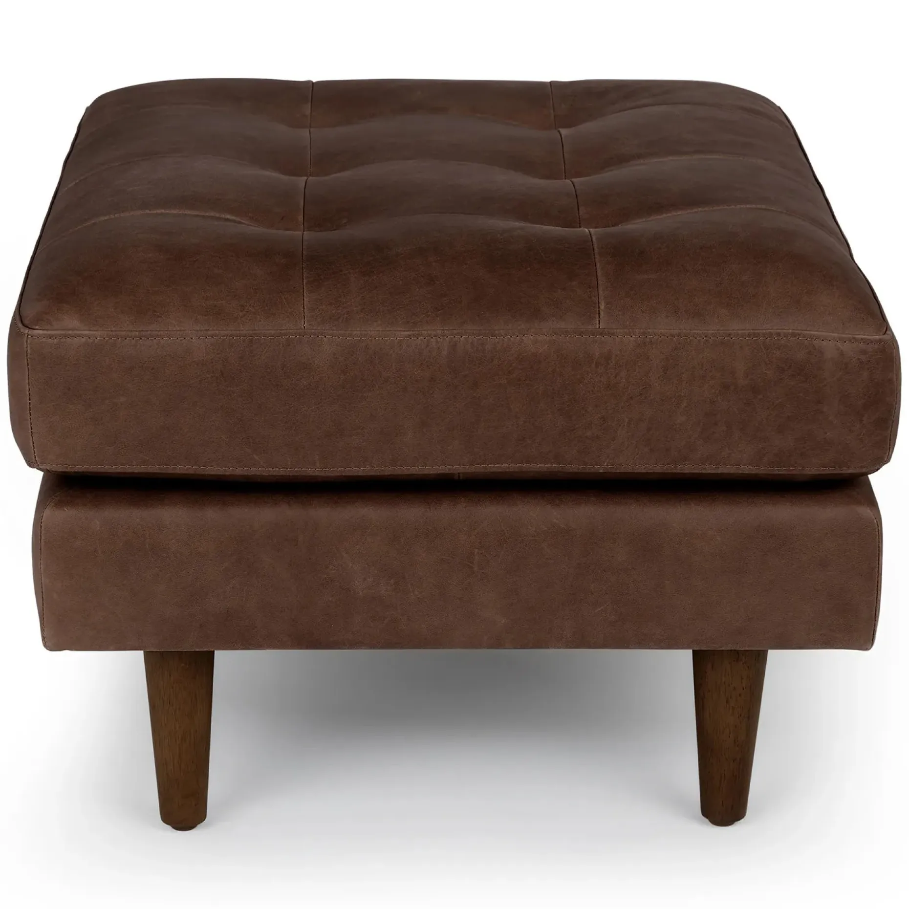 Sven 30" Tufted Leather Ottoman - Charme Chocolat