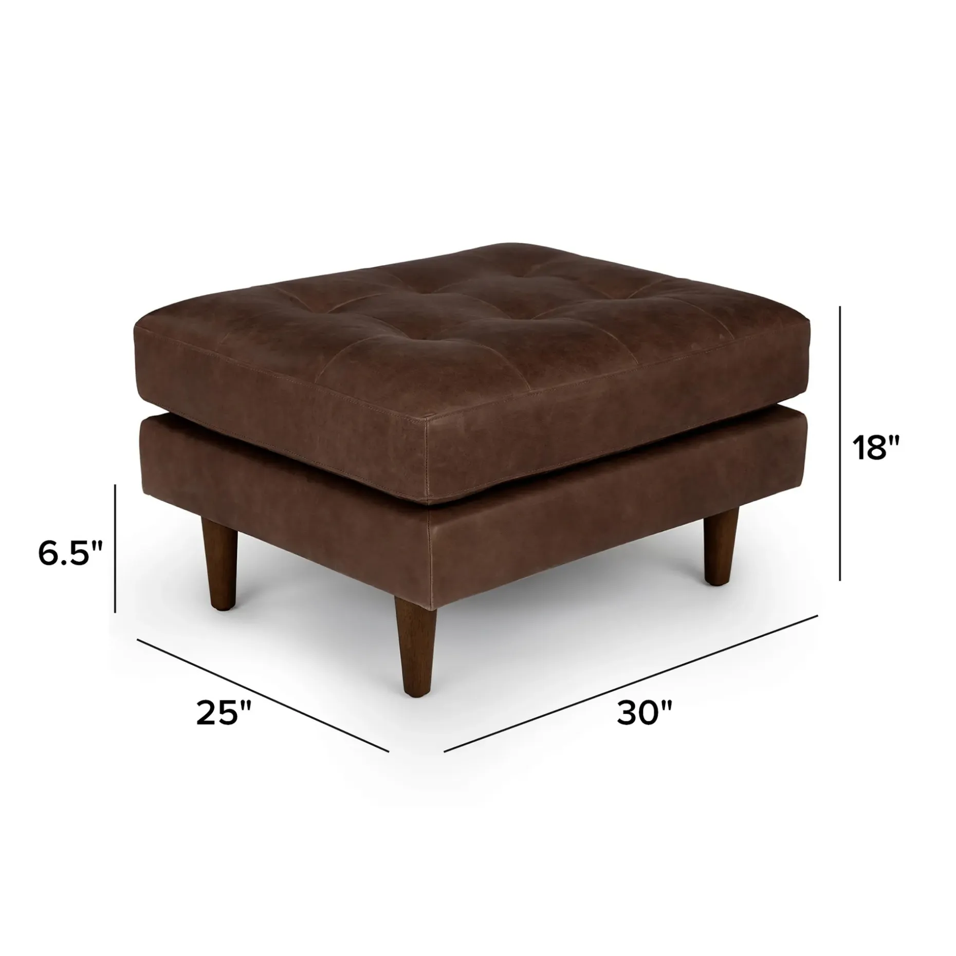 Sven 30" Tufted Leather Ottoman - Charme Chocolat