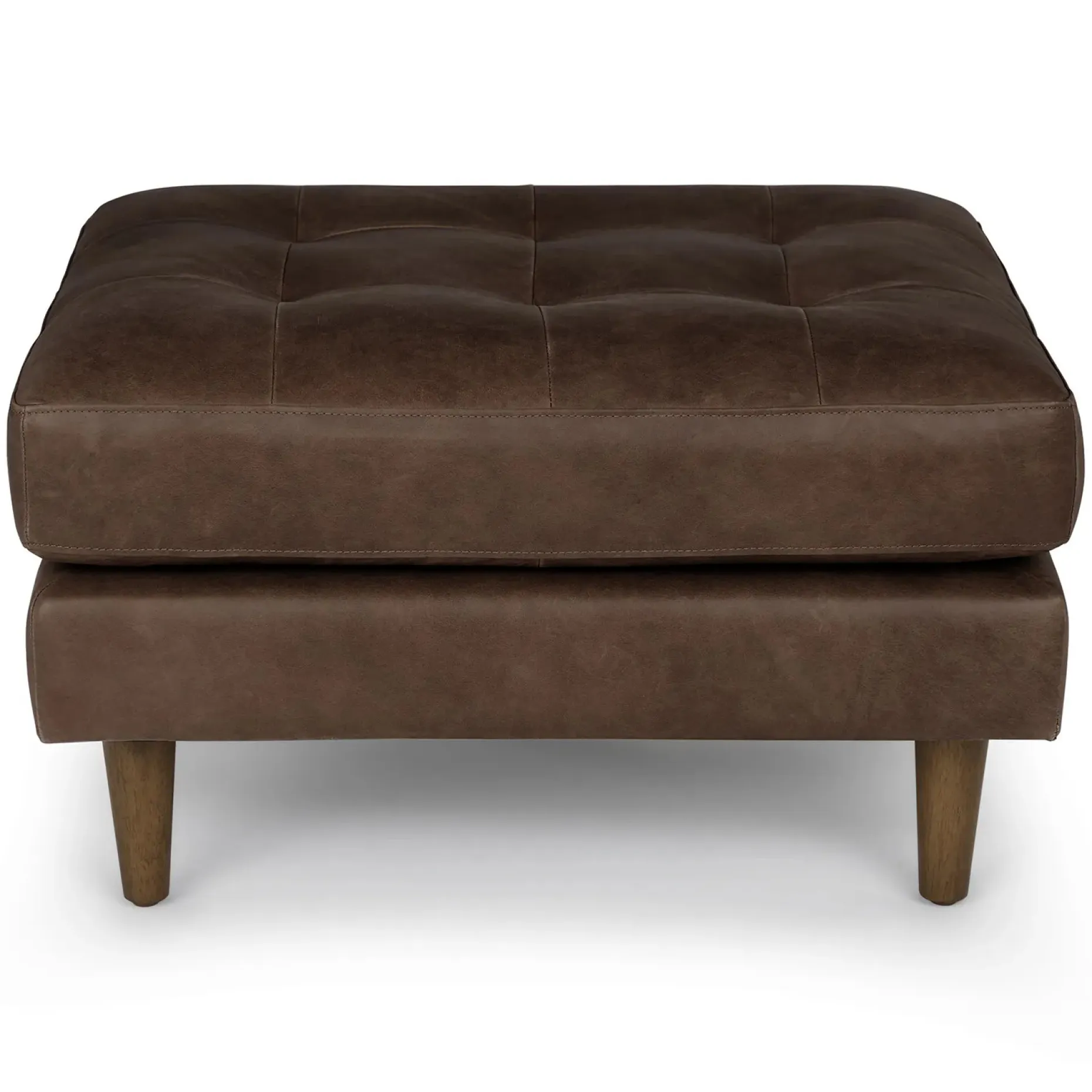 Sven 30" Tufted Leather Ottoman - Charme Chocolat