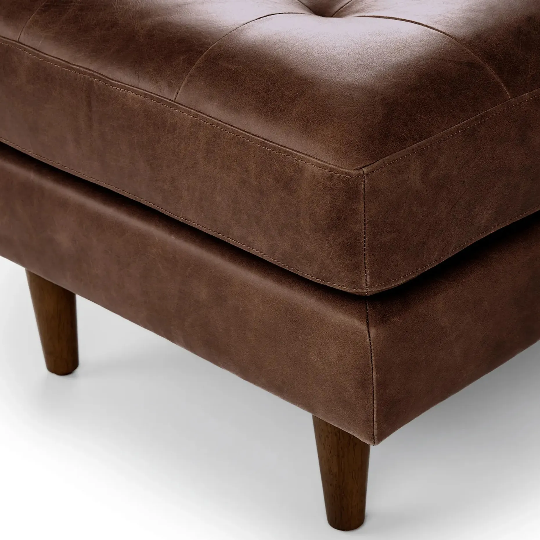 Sven 30" Tufted Leather Ottoman - Charme Chocolat