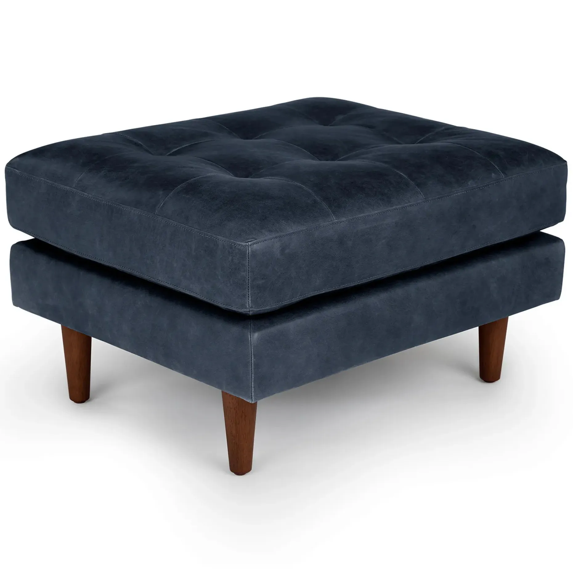 Sven 30" Tufted Leather Ottoman - Oxford Blue