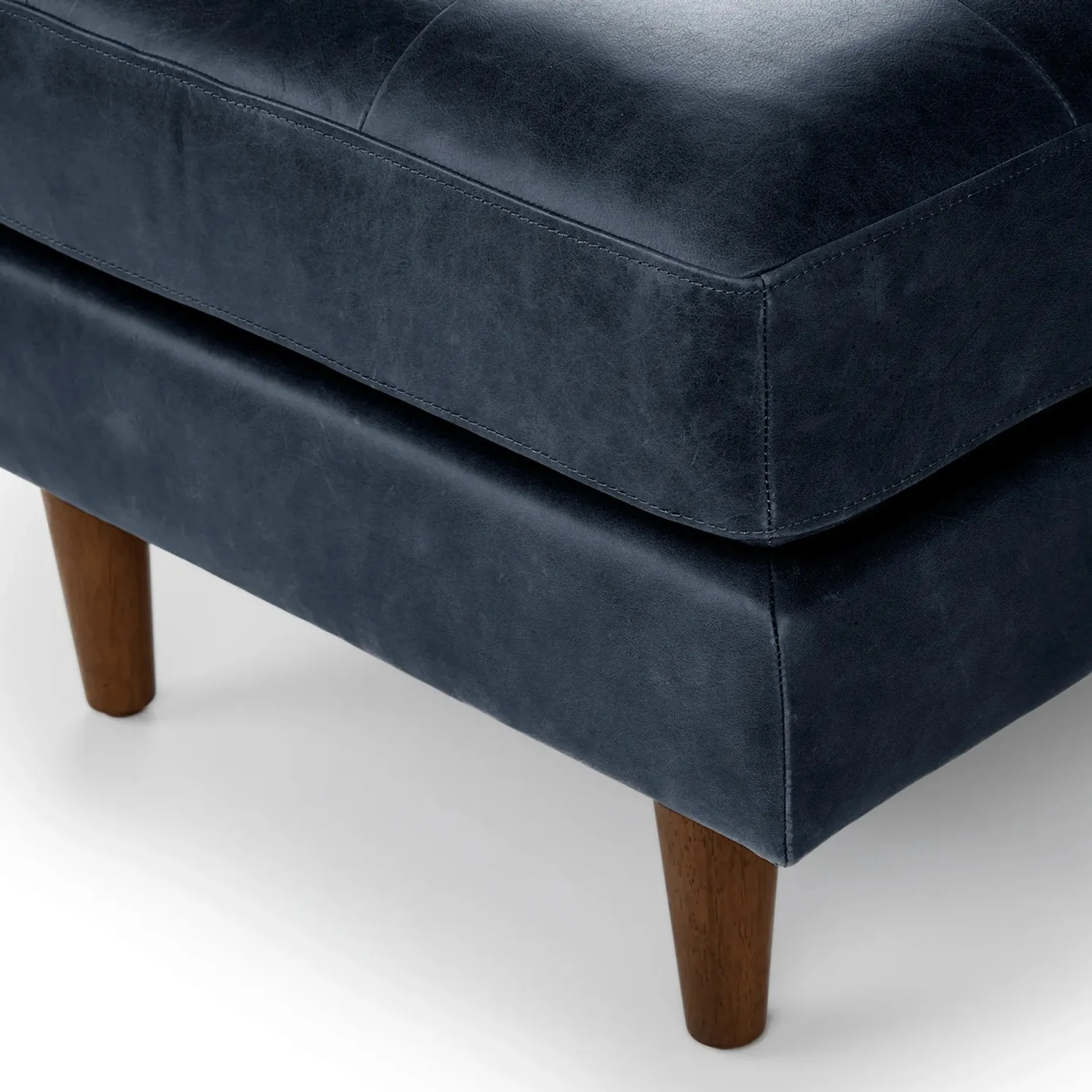 Sven 30" Tufted Leather Ottoman - Oxford Blue