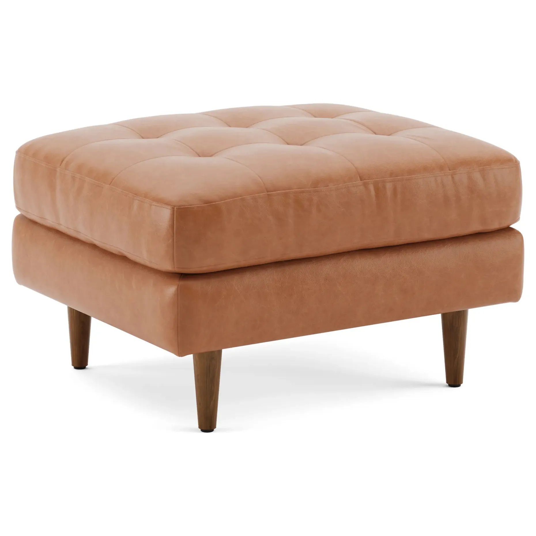 Sven 30" Tufted Leather Ottoman - Salerno Tan