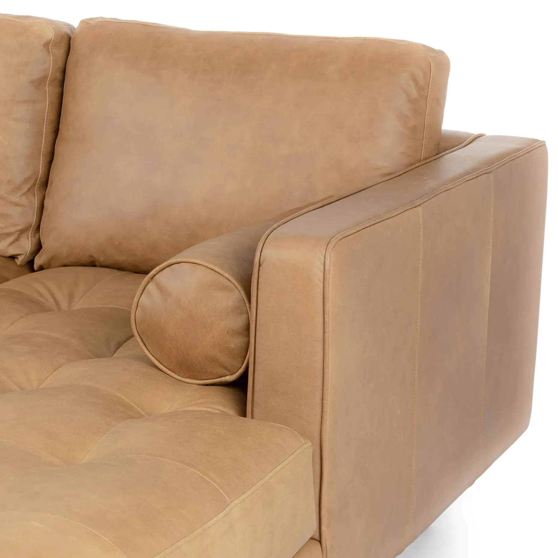Sven 100" Tufted Leather Right Sectional - Charme Tan