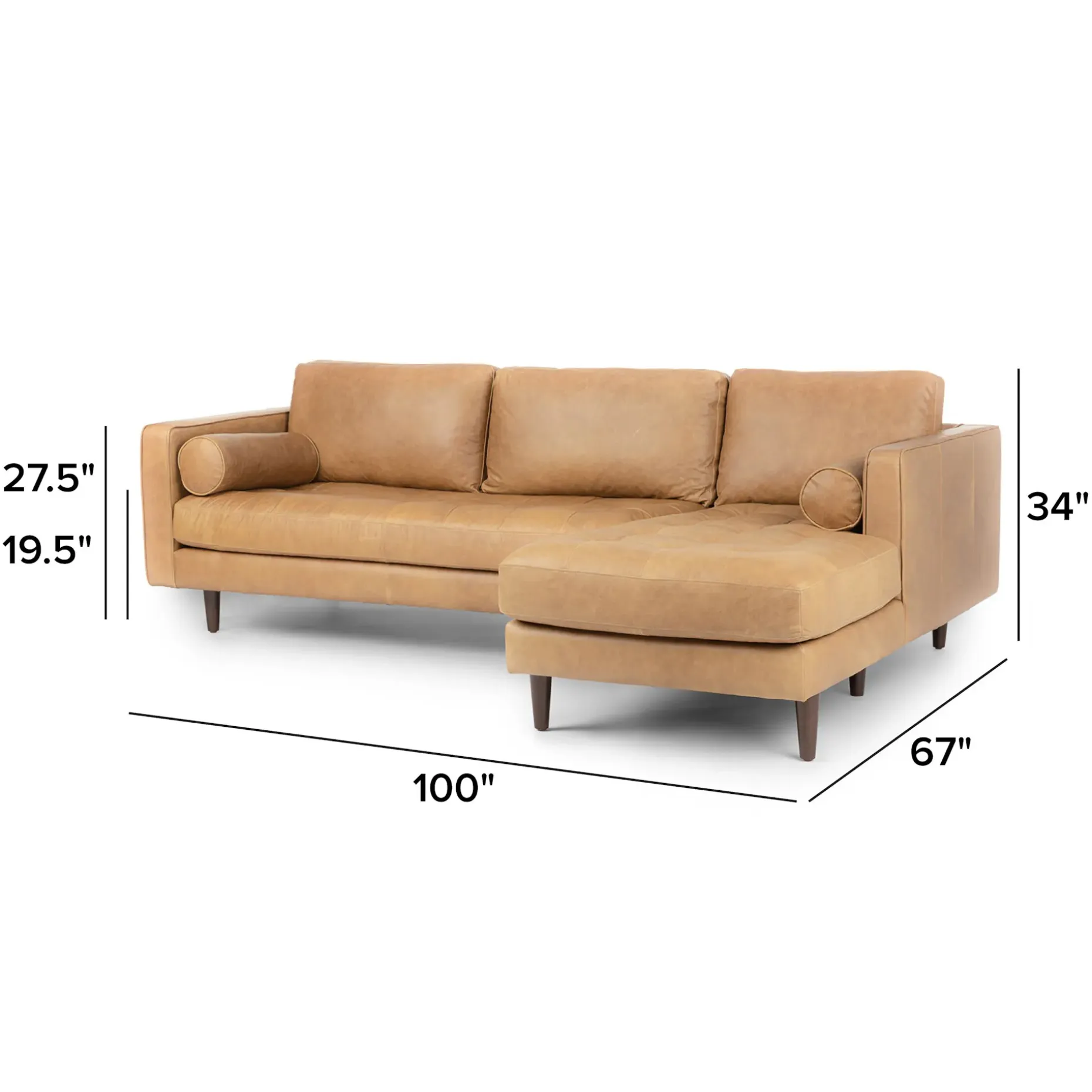 Sven 100" Tufted Leather Right Sectional - Charme Tan