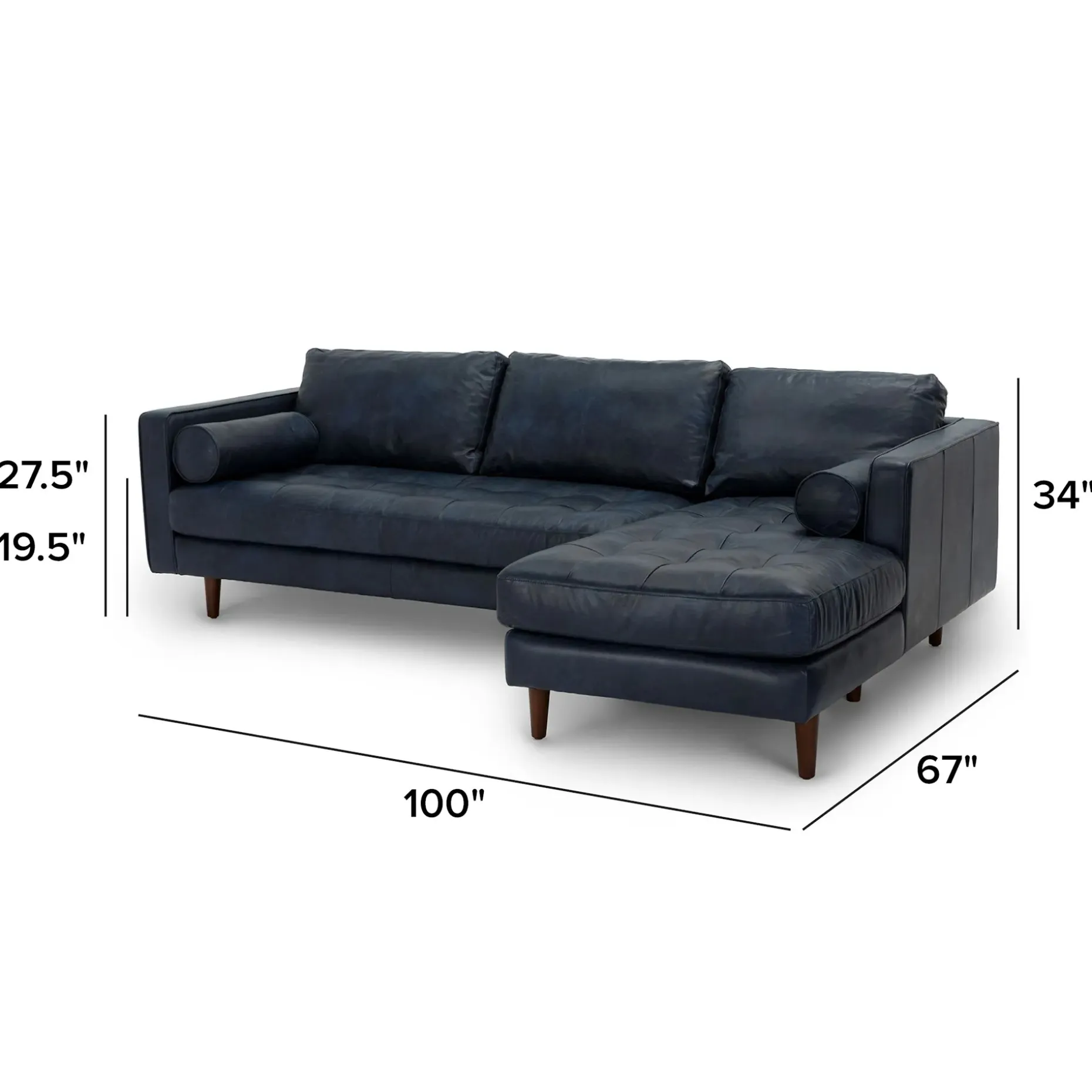 Sven 100" Tufted Leather Right Sectional - Oxford Blue