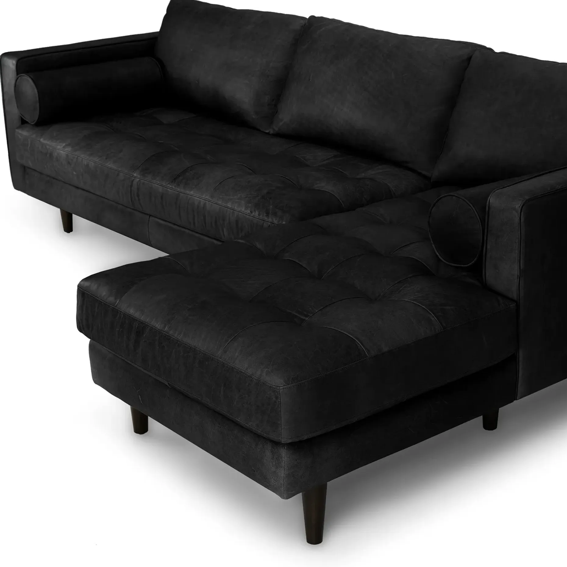 Sven 100" Tufted Leather Right Sectional - Oxford Black