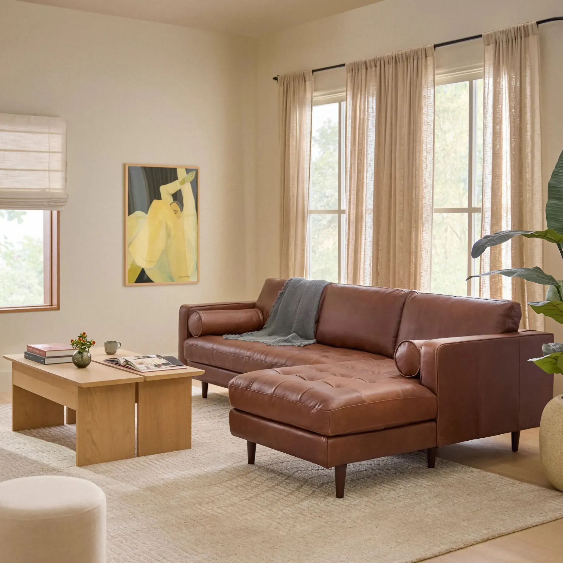 Sven 100" Tufted Leather Right Sectional - Taos Brown