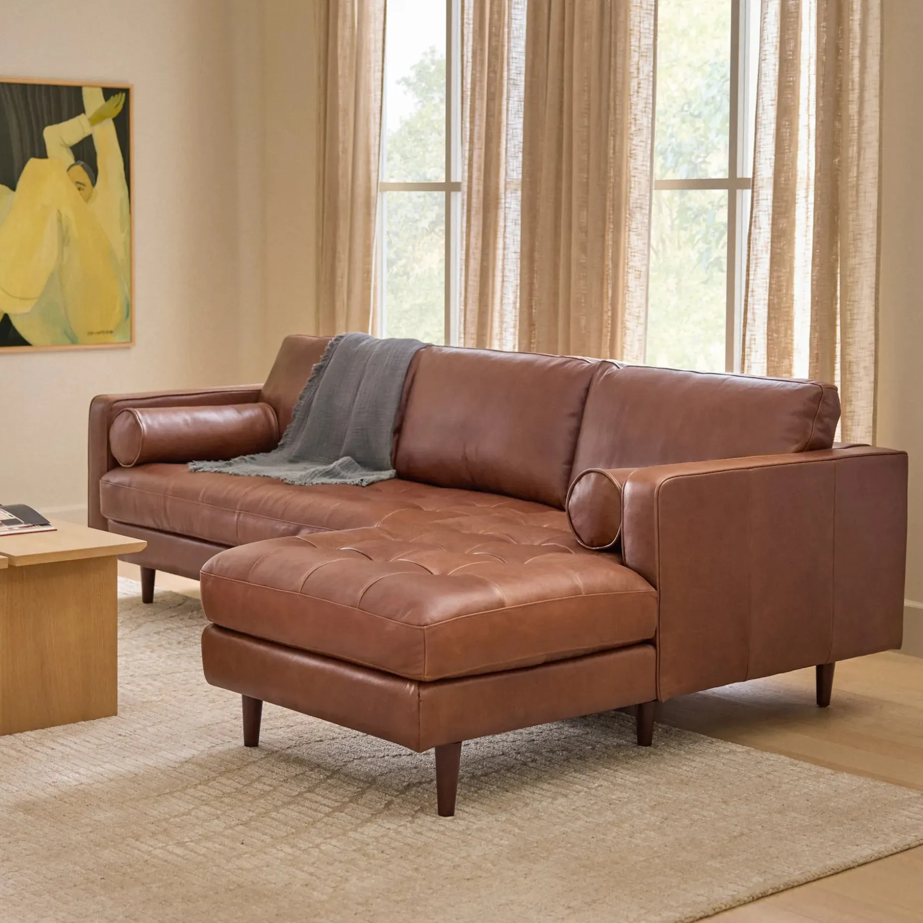 Sven 100" Tufted Leather Right Sectional - Taos Brown