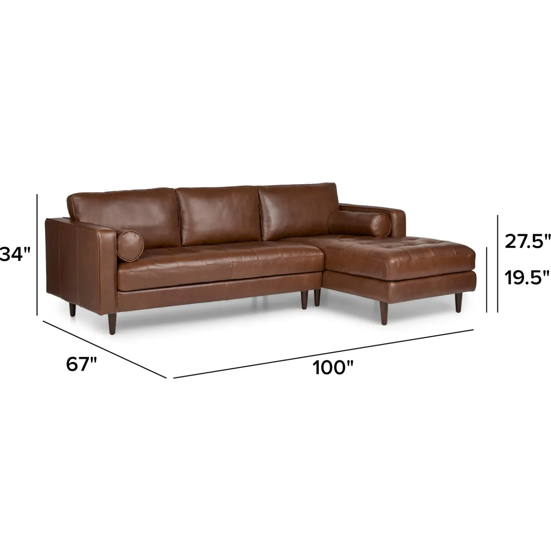Sven 100" Tufted Leather Right Sectional - Taos Brown