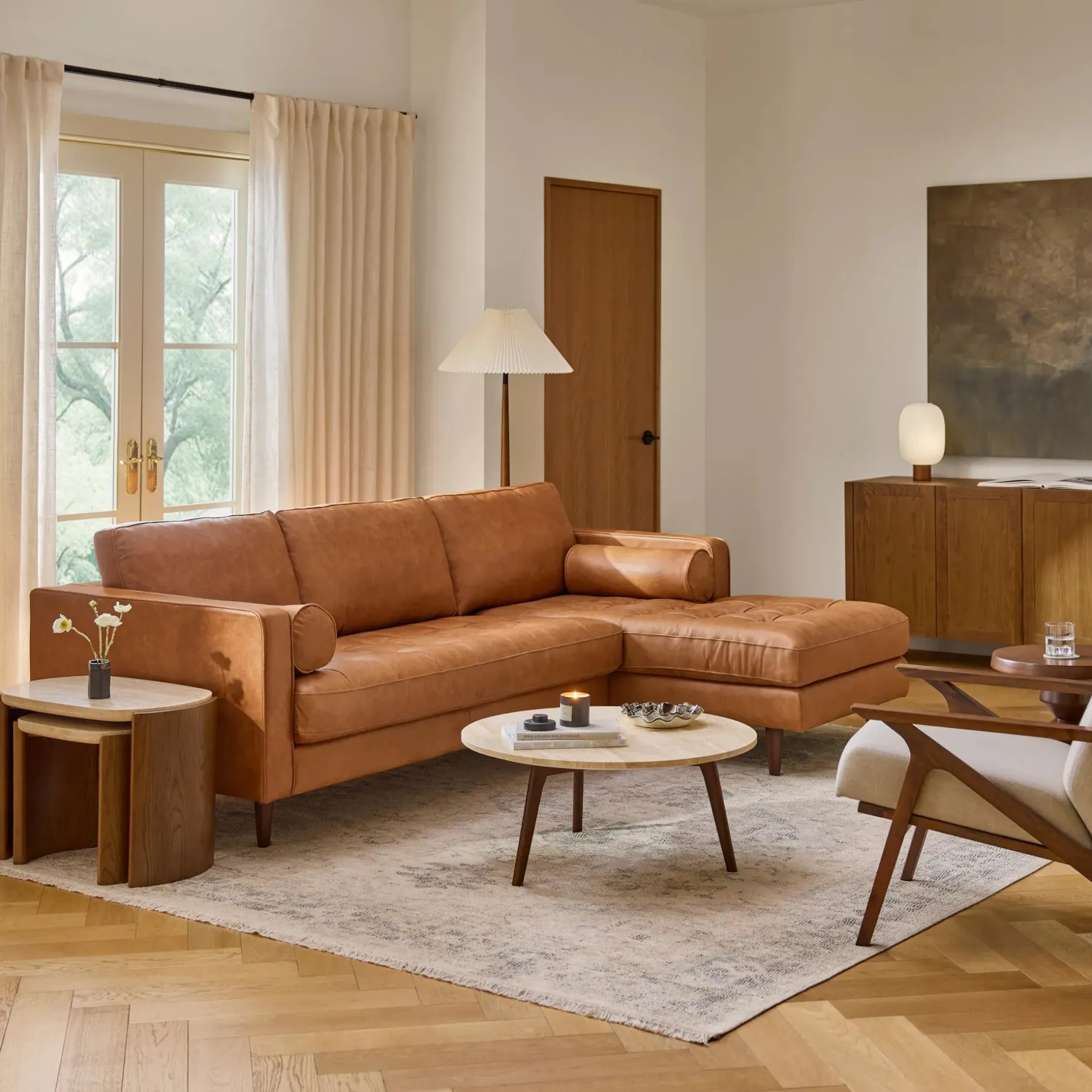Sven 100" Tufted Leather Right Sectional - Salerno Tan