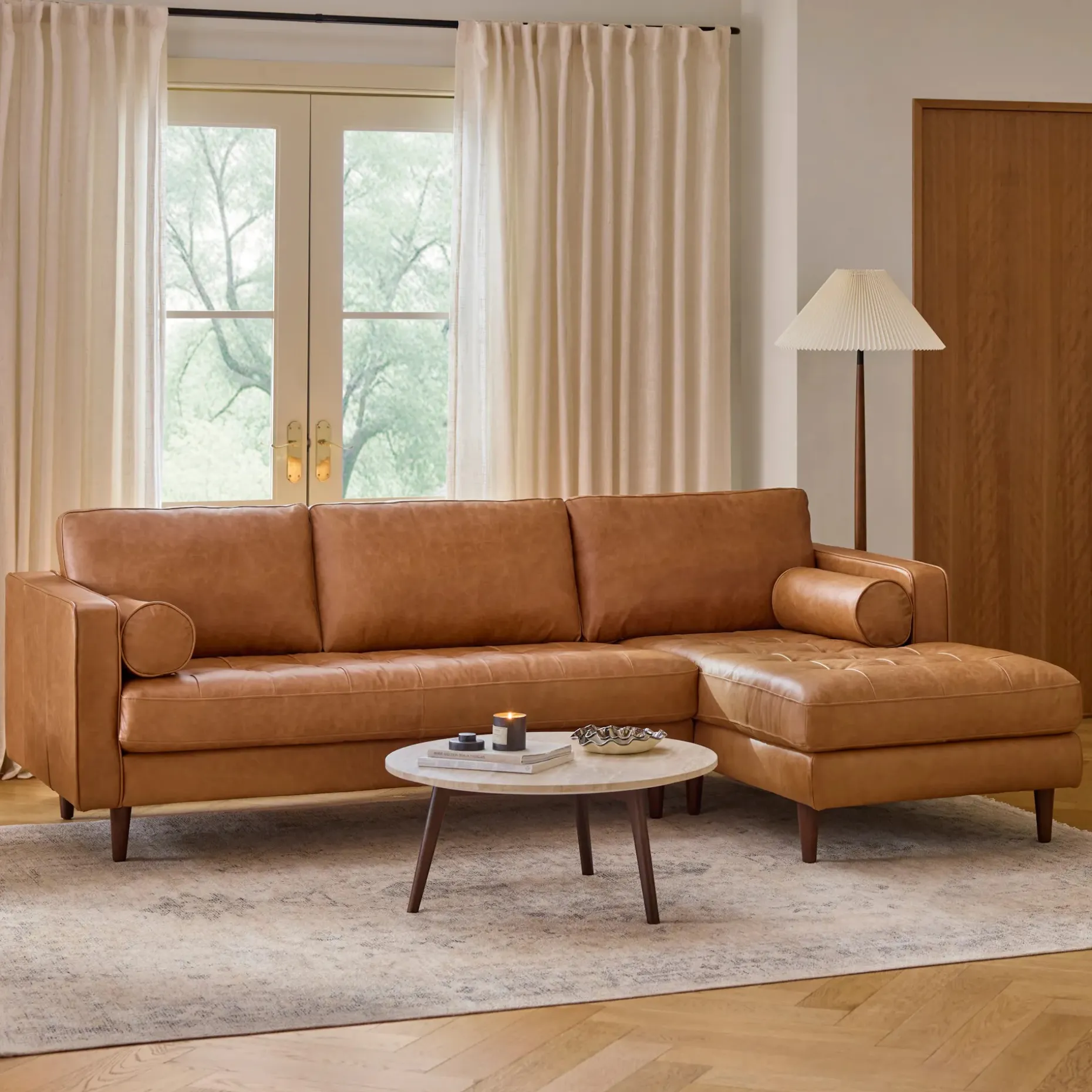 Sven 100" Tufted Leather Right Sectional - Salerno Tan