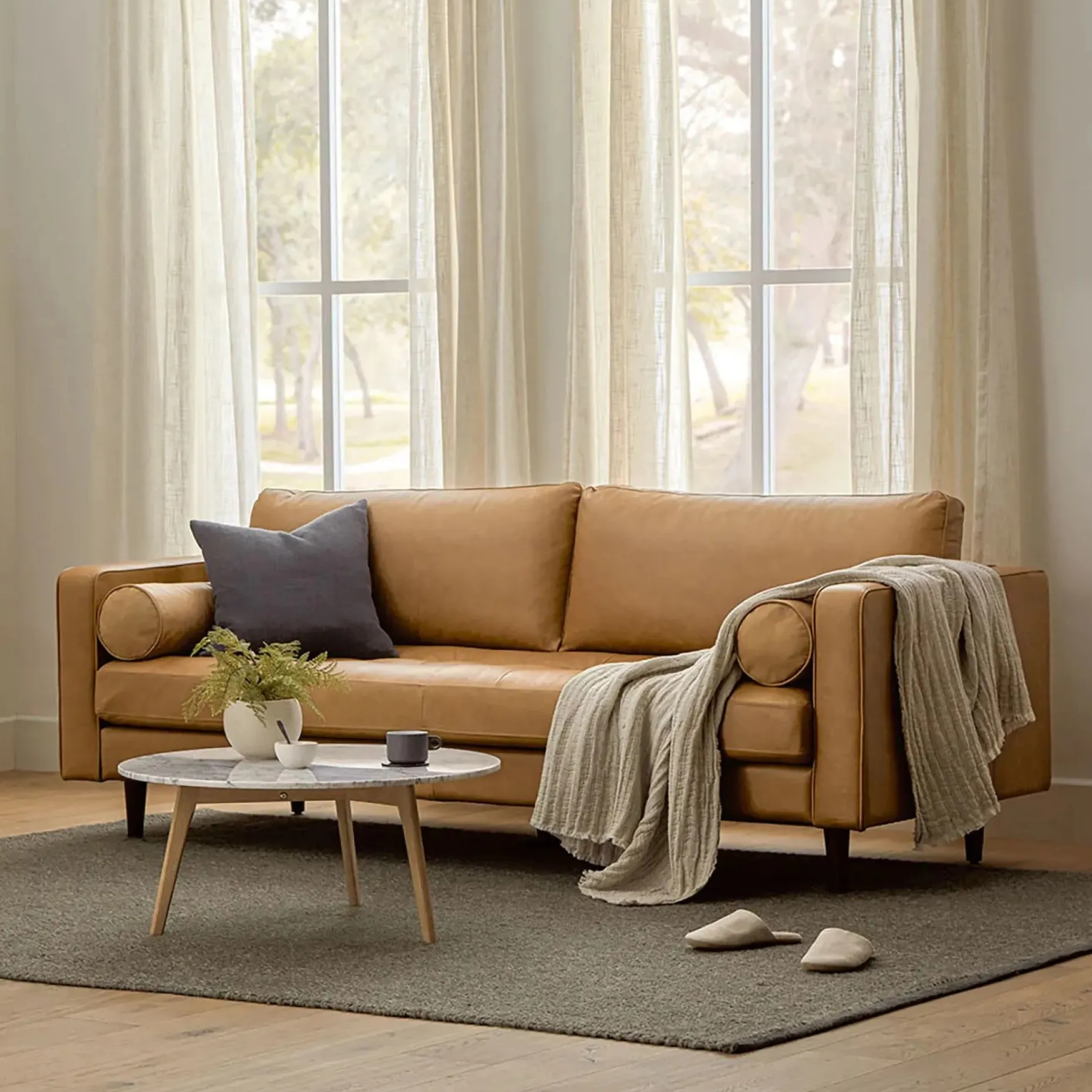 Sven 88" Tufted Leather Sofa - Charme Green