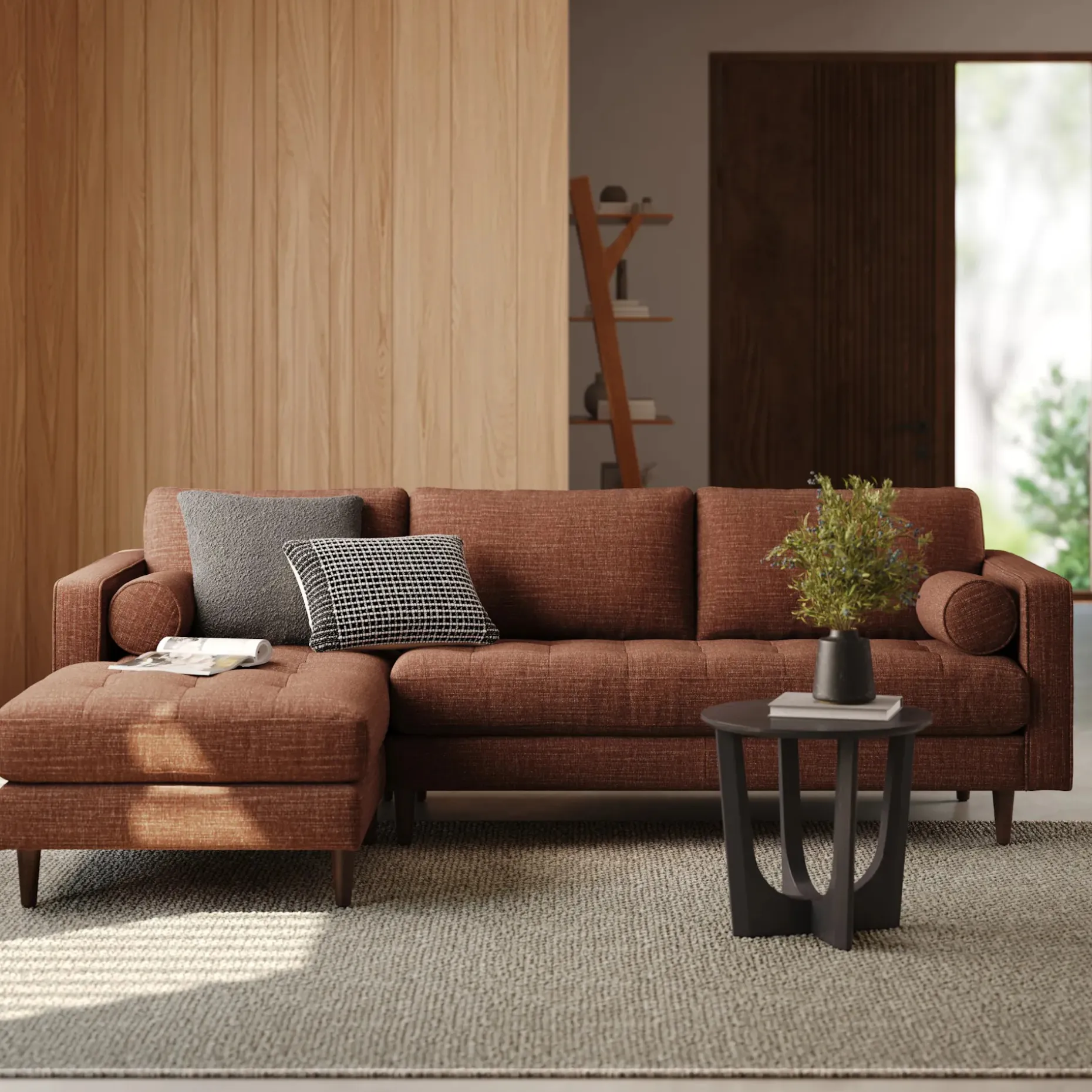 Sven 100" Tufted Left Sectional - Napa Rust