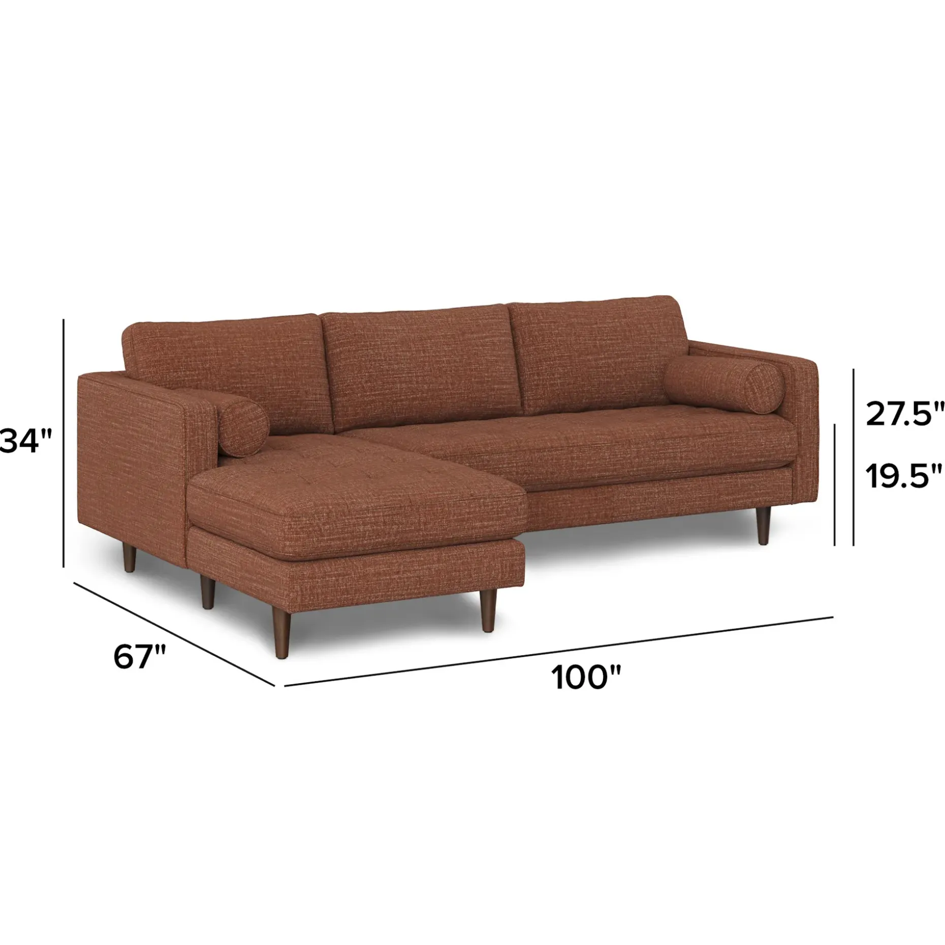 Sven 100" Tufted Left Sectional - Napa Rust
