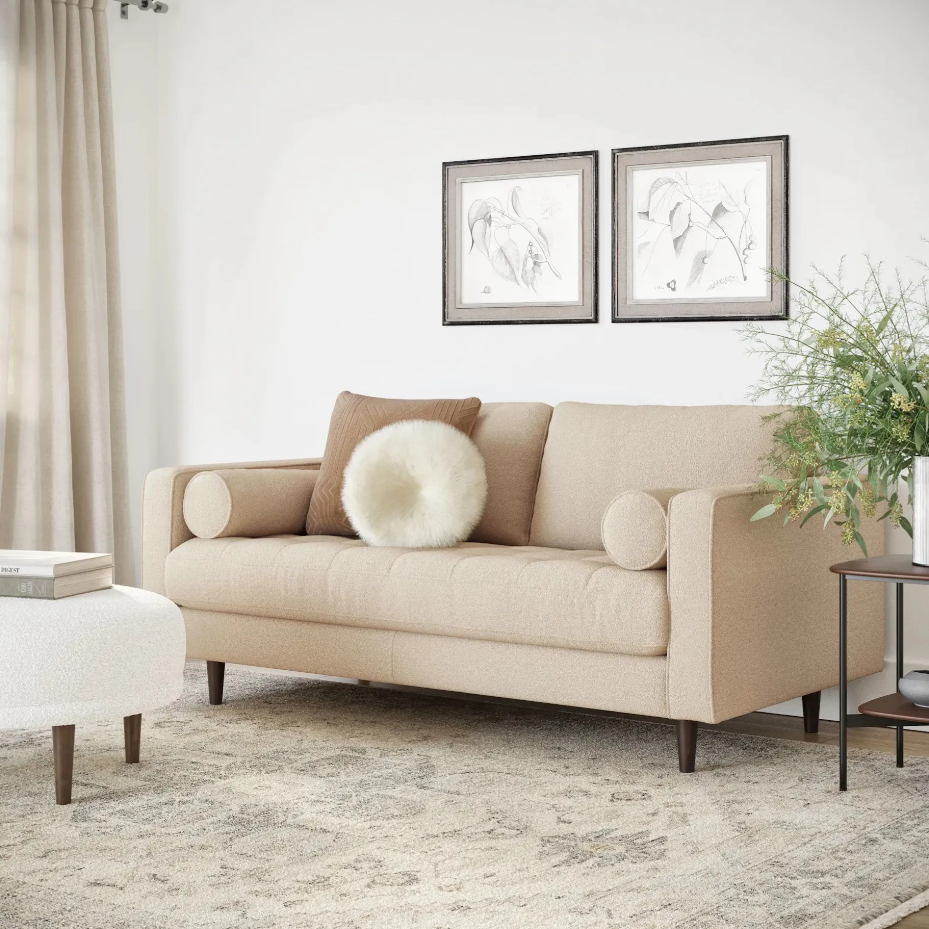 Sven 72" Tufted Loveseat - Ratine Buff