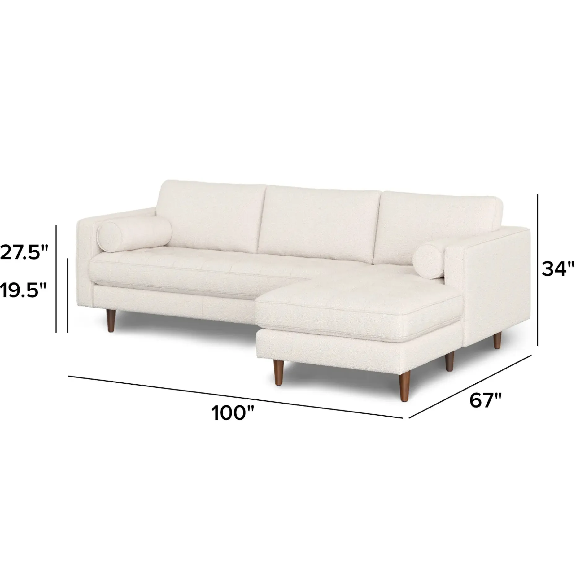 Sven 100" Tufted Right Sectional - Ivory Wool Bouclé