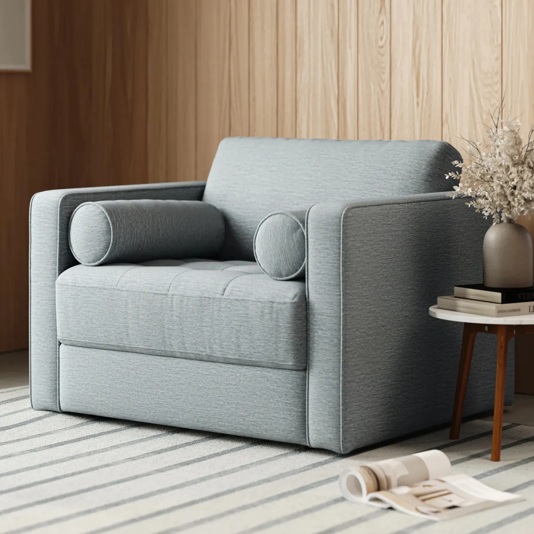 Sven 45.5" Tufted Sleeper Chair - Silver Light Blue