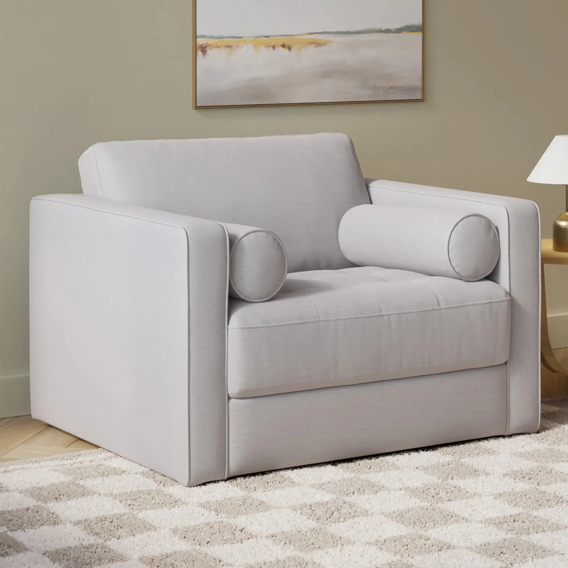 Sven 45.5" Tufted Sleeper Chair - Silver Ivory