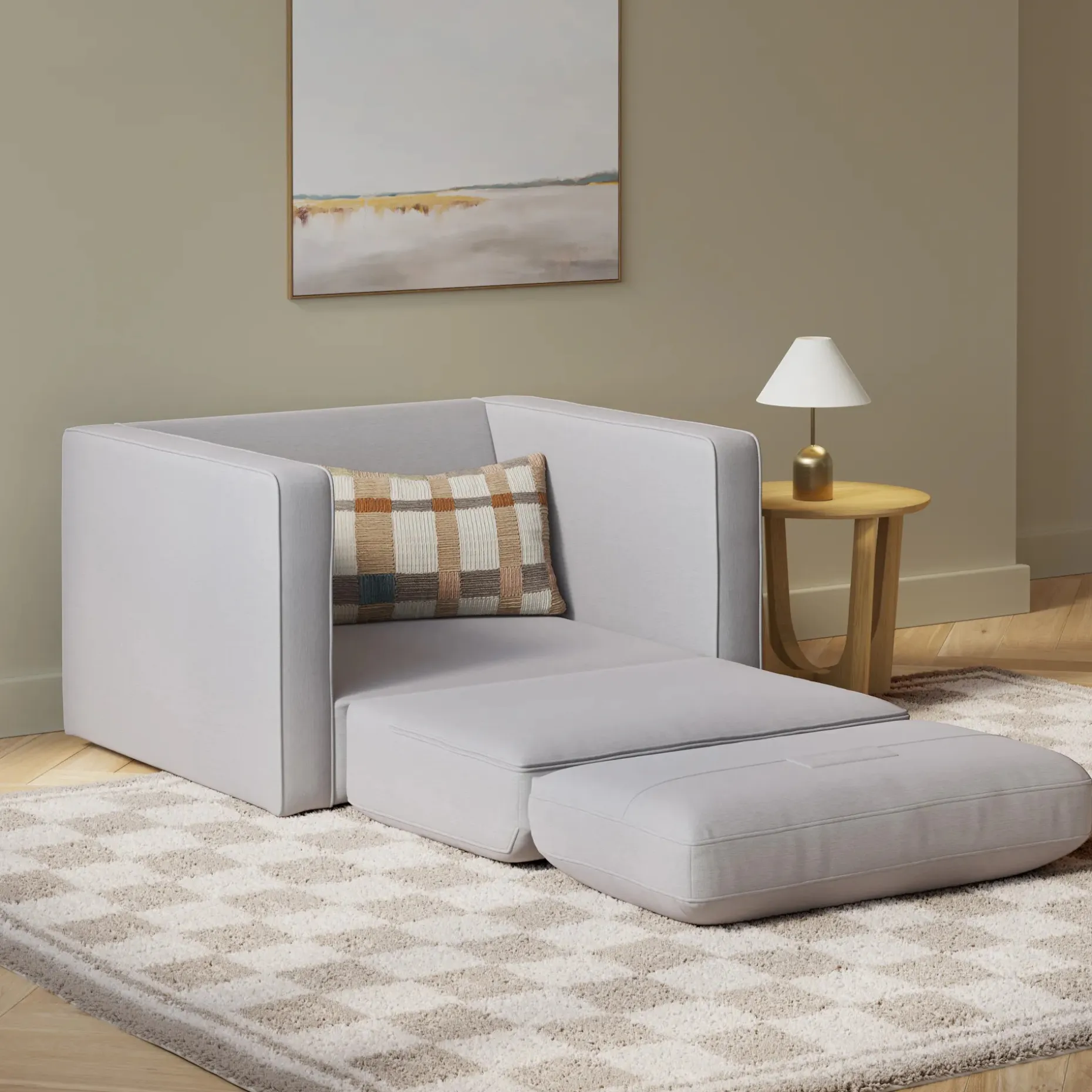 Sven 45.5" Tufted Sleeper Chair - Silver Ivory