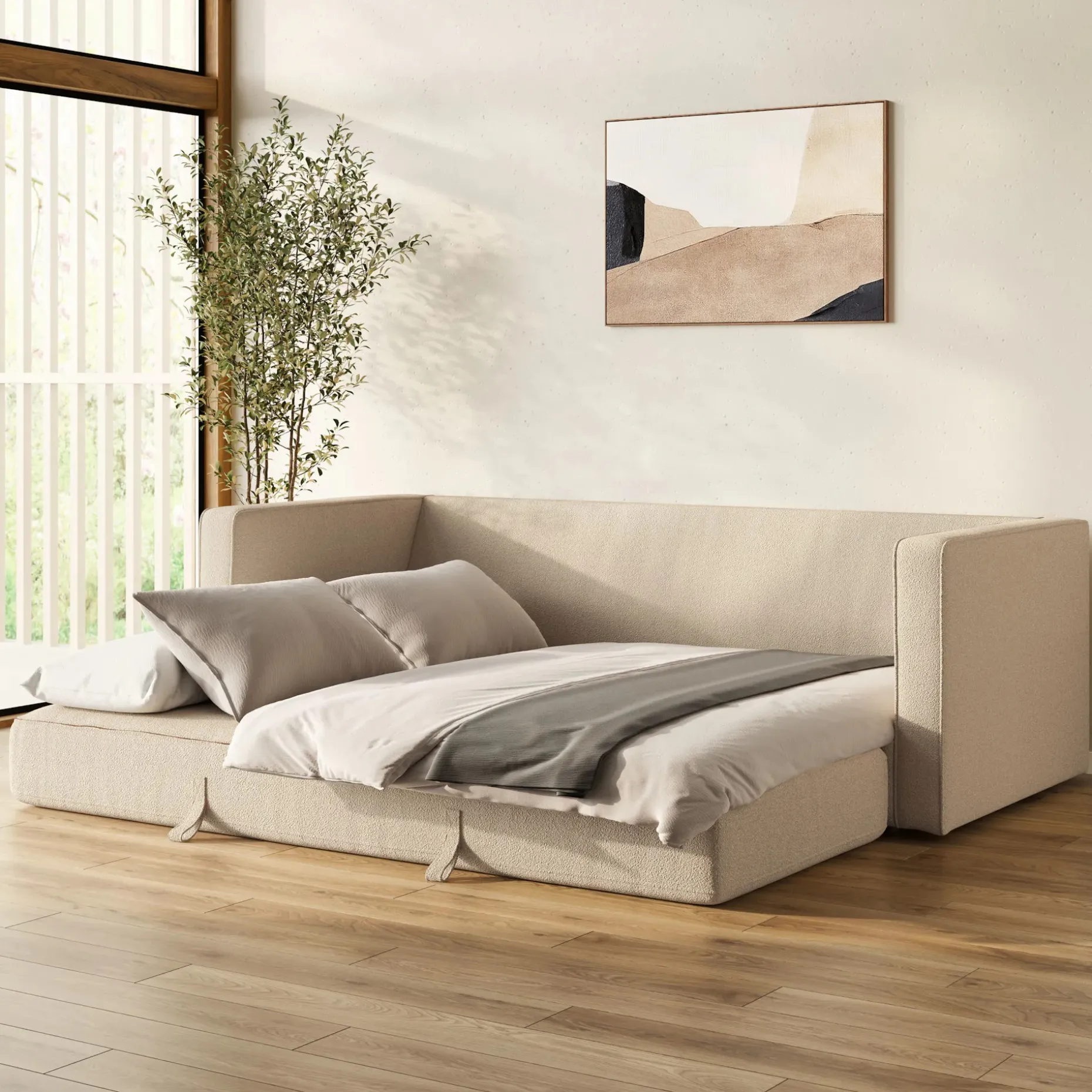 Sven 88" Tufted Sofa Bed - Ratine Buff