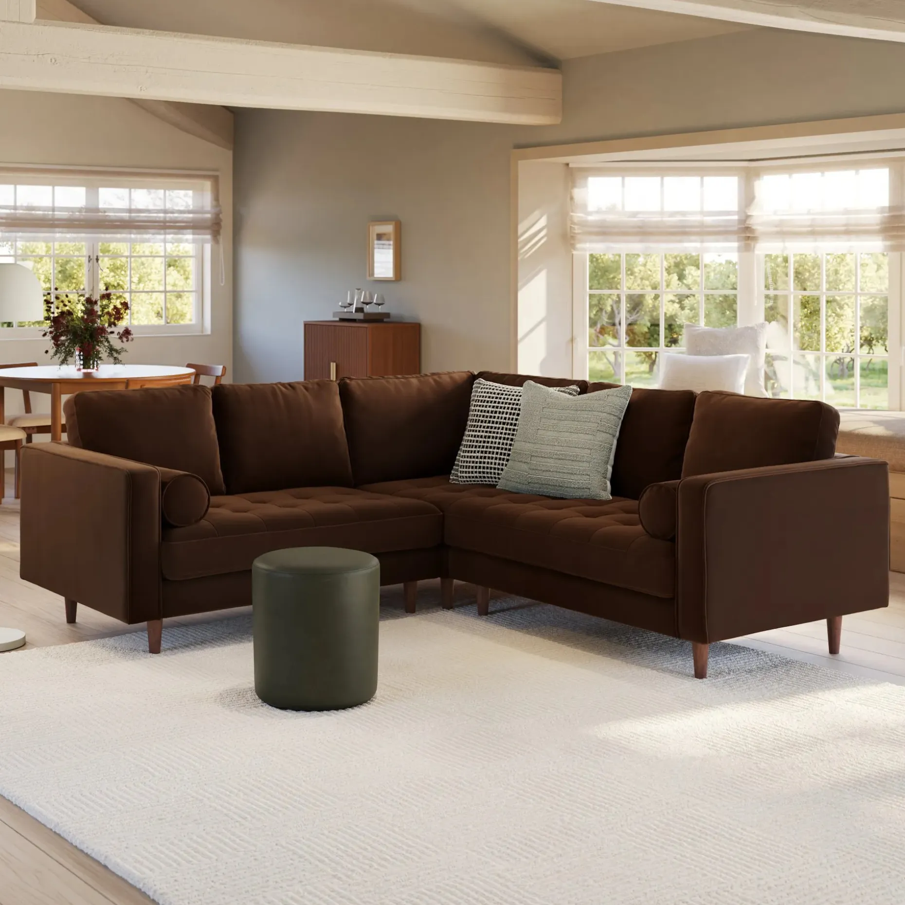 Sven 91" Tufted Velvet Corner Sectional - Plush Pacific Brown