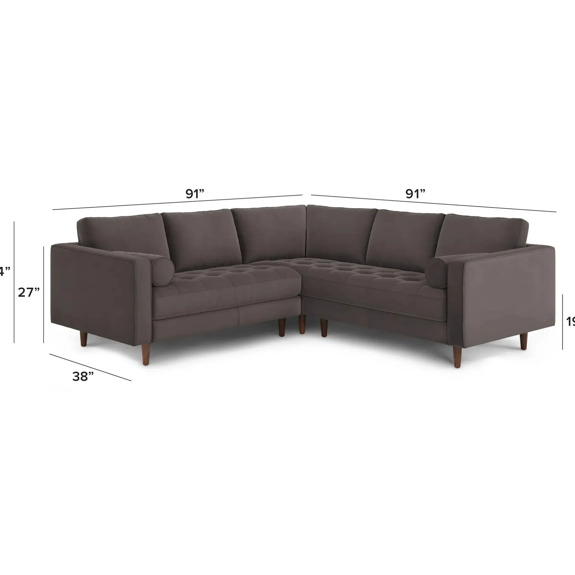 Sven 91" Tufted Velvet Corner Sectional - Hale Warm Gray