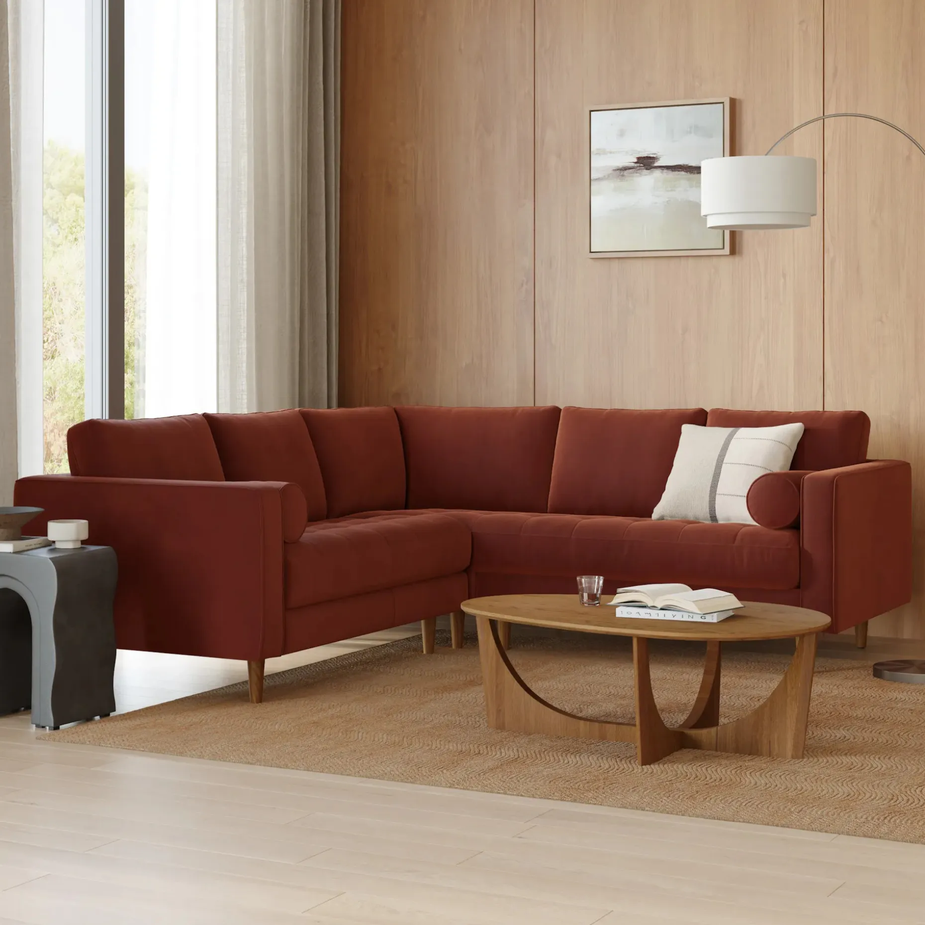 Sven 91" Tufted Velvet Corner Sectional - Hale Rust