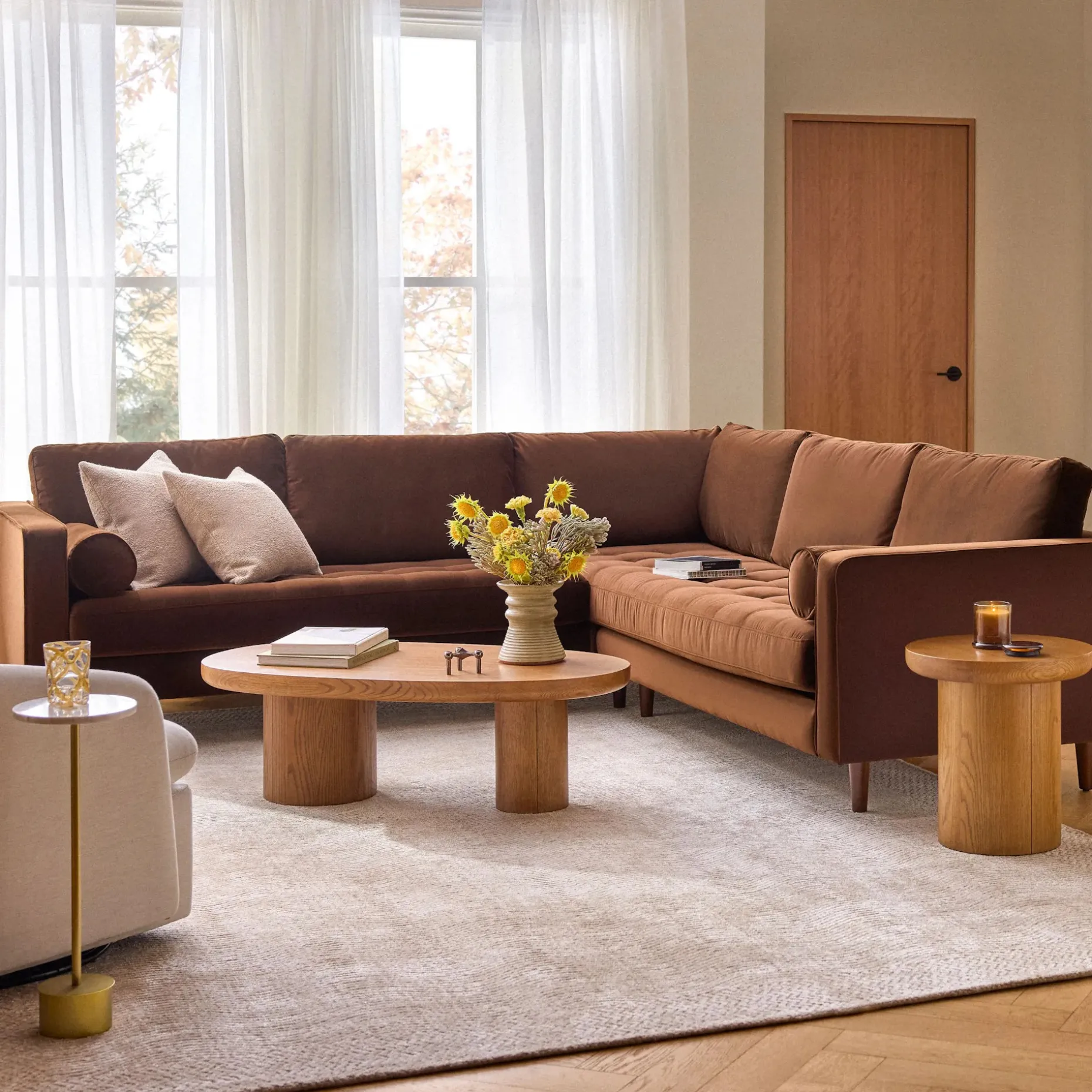 Sven 107" Tufted Velvet Corner Sectional - Plush Pacific Brown