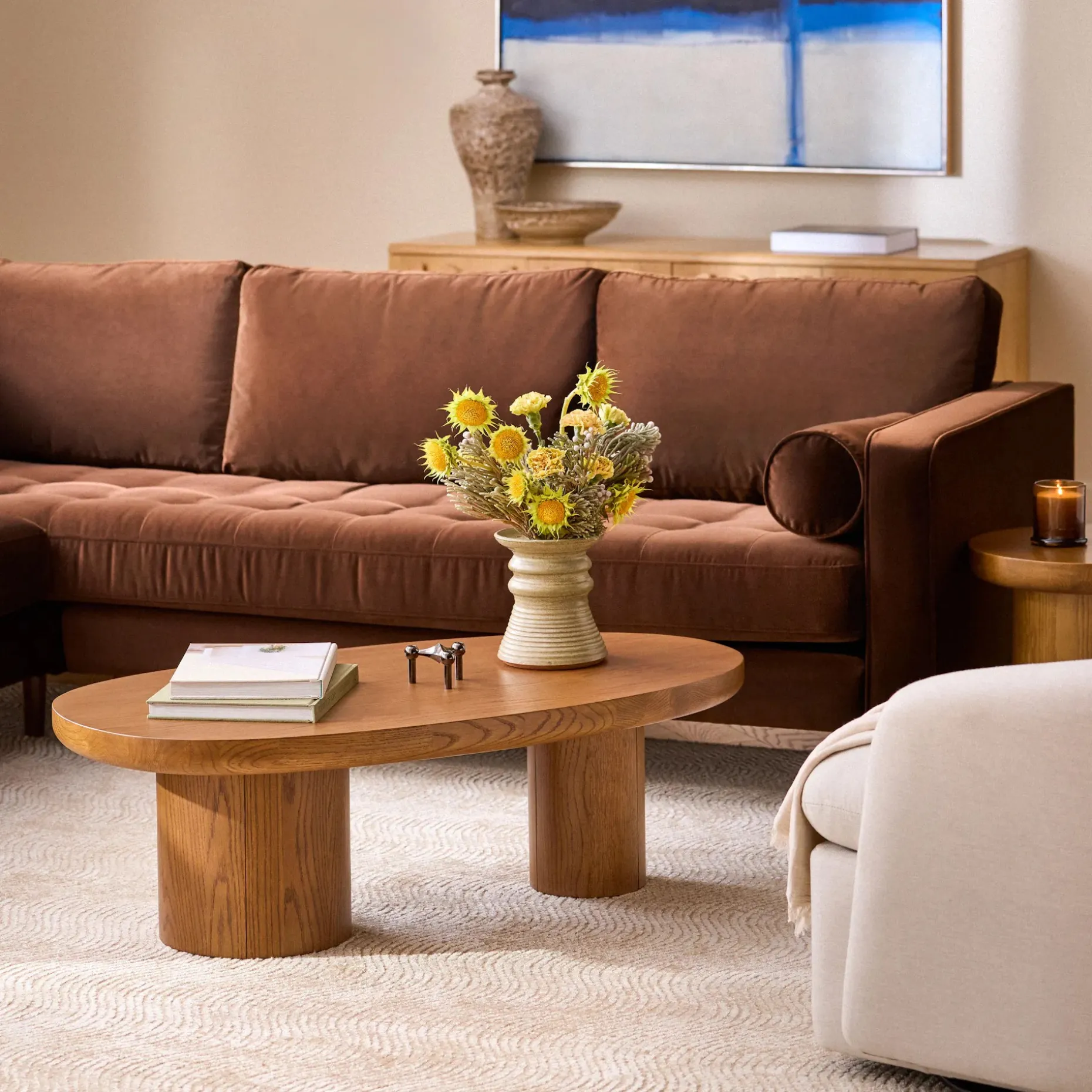 Sven 107" Tufted Velvet Corner Sectional - Plush Pacific Brown