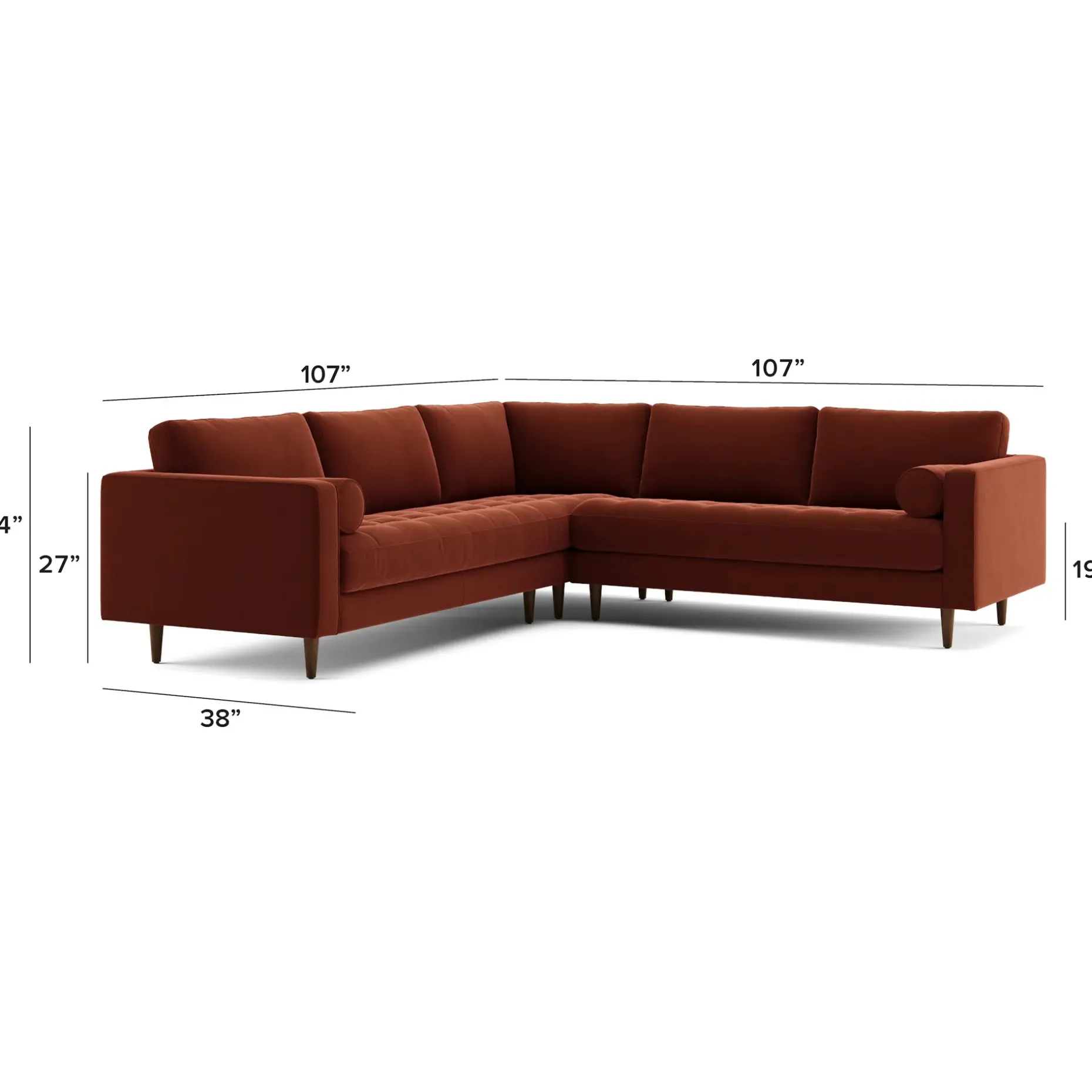Sven 107" Tufted Velvet Corner Sectional - Hale Rust