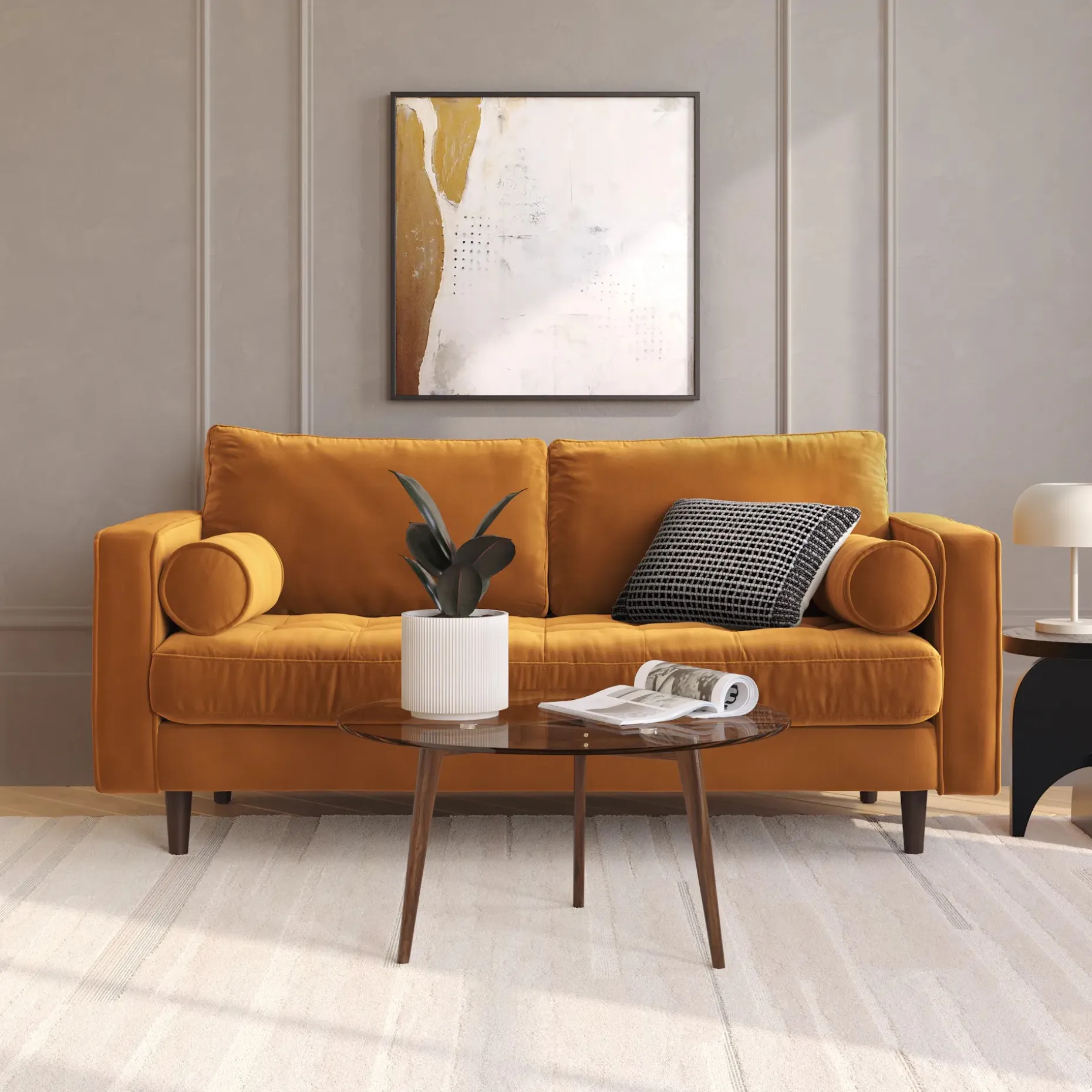 Sven 72" Tufted Velvet Loveseat - Plush Pacific Ginger