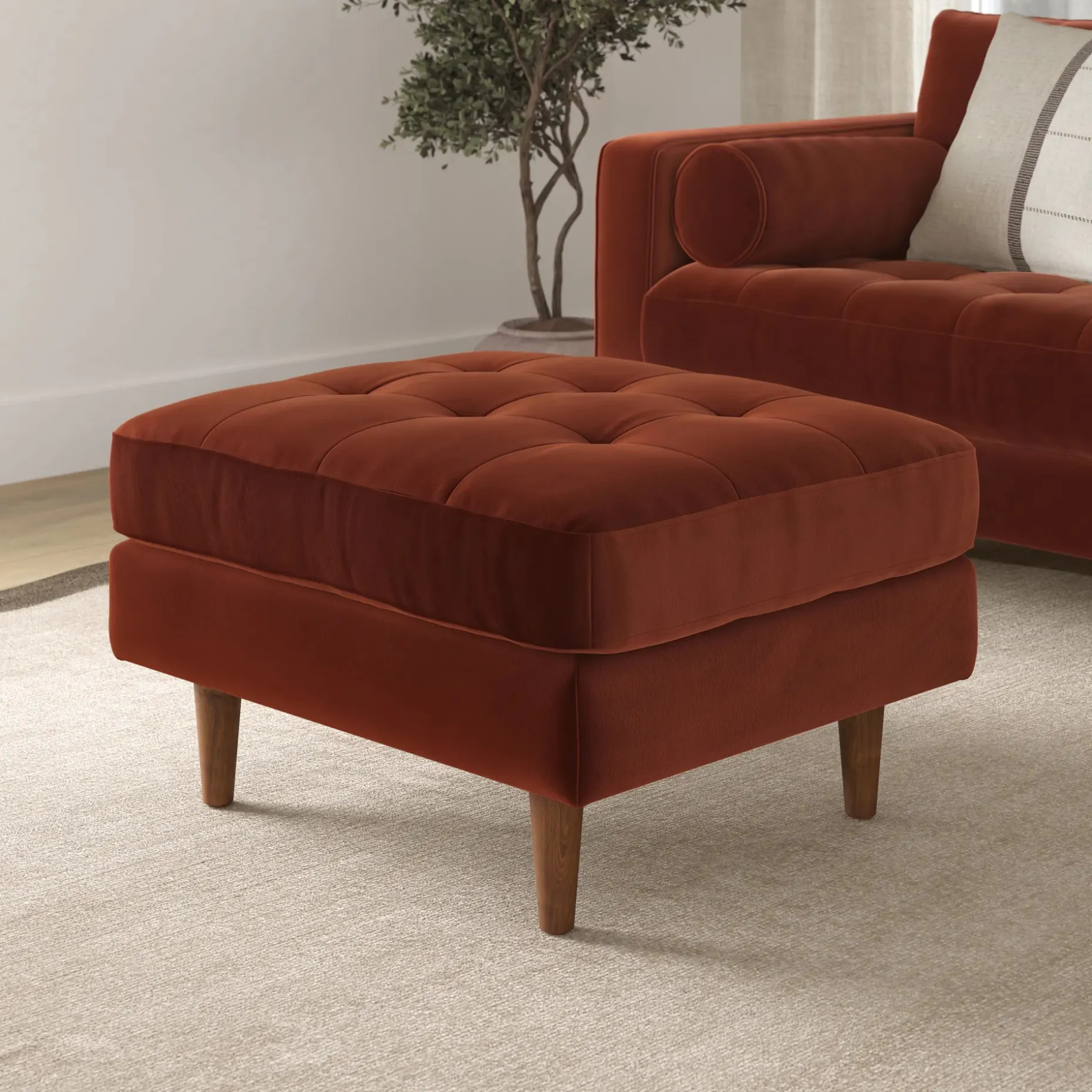 Sven 30" Tufted Velvet Ottoman - Hale Rust