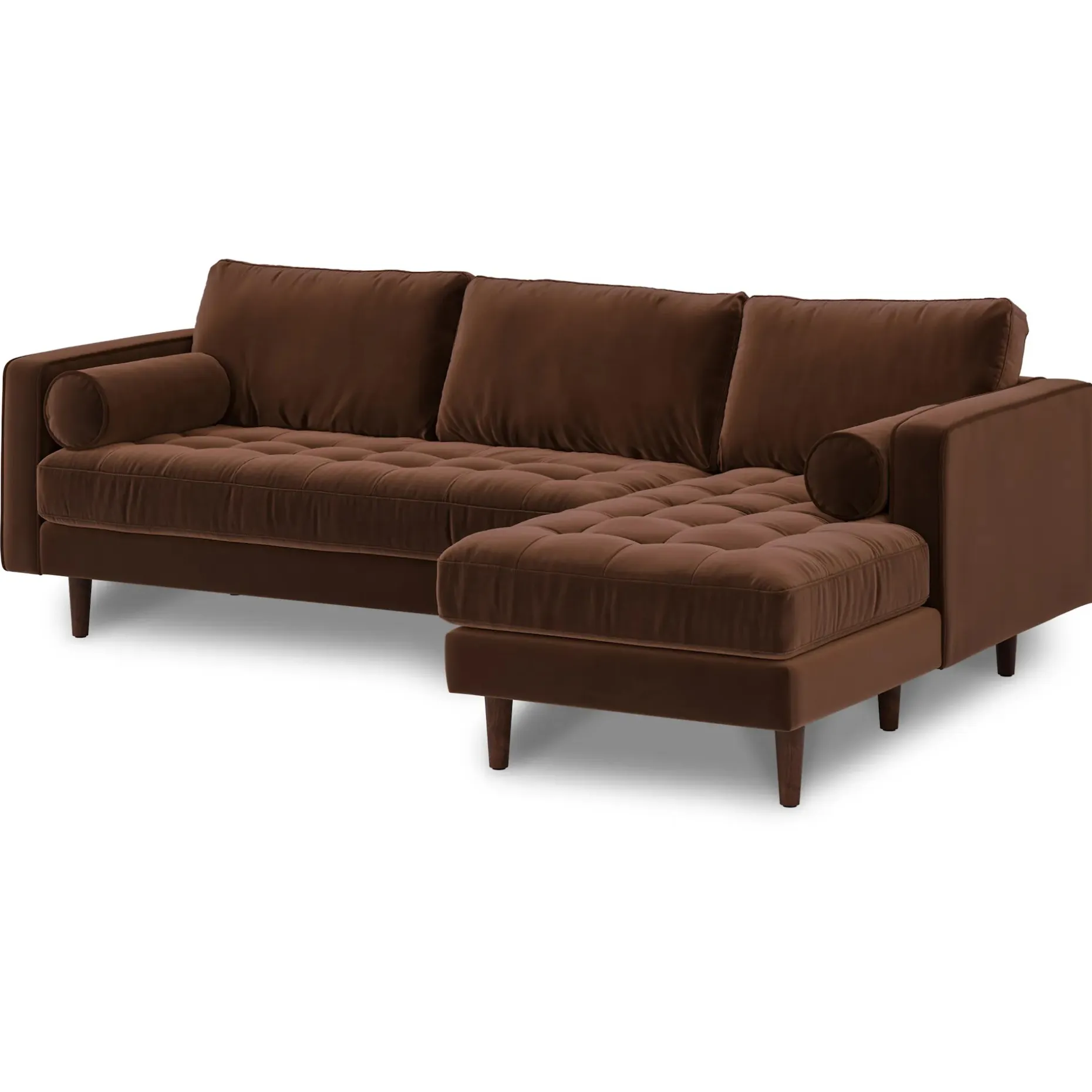 Sven 100" Tufted Velvet Right Sectional - Plush Pacific Brown