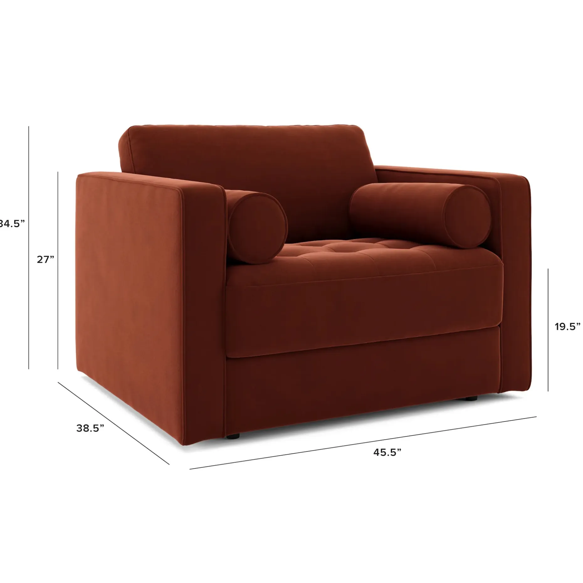 Sven 45.5" Tufted Velvet Sleeper Chair - Hale Rust