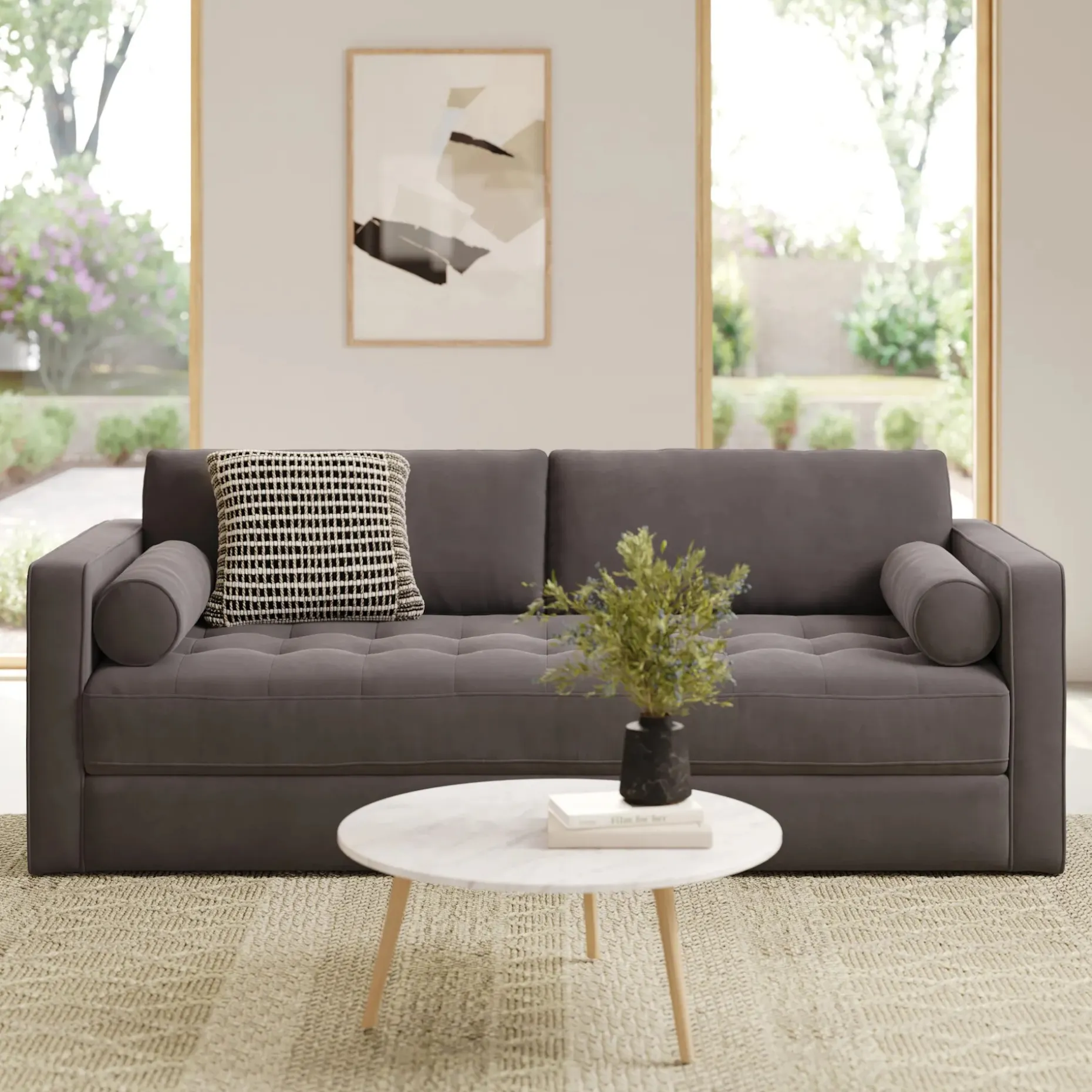 Sven 88" Tufted Velvet Sofa Bed - Hale Warm Gray