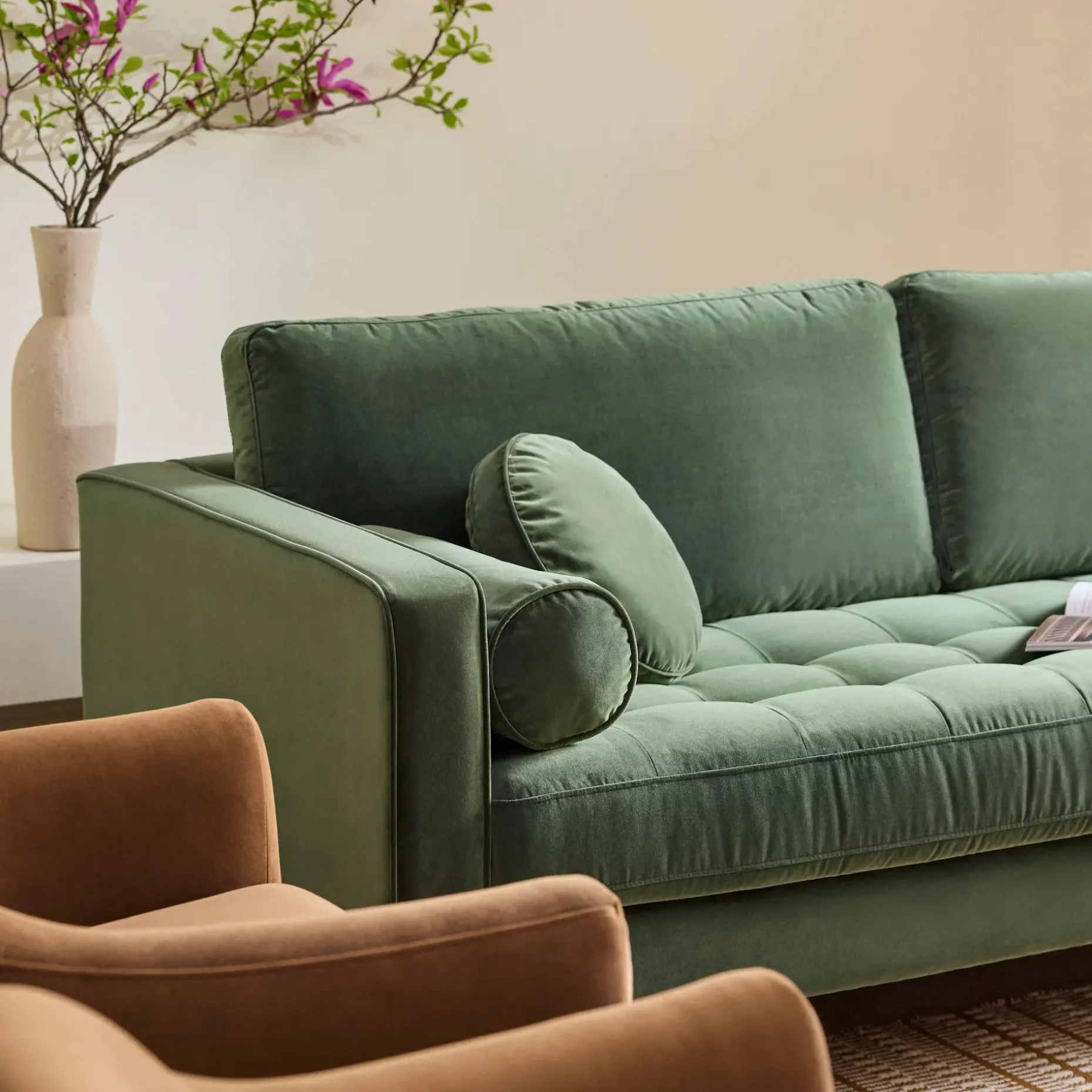Sven 88" Tufted Velvet Sofa - Plush Pacific Green