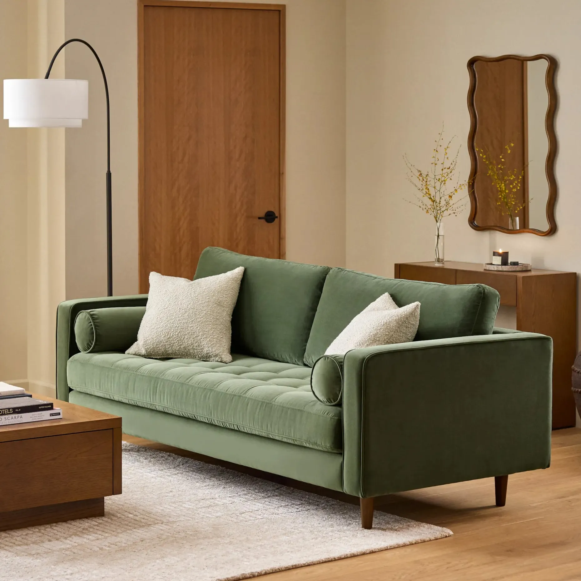 Sven 88" Tufted Velvet Sofa - Plush Pacific Green