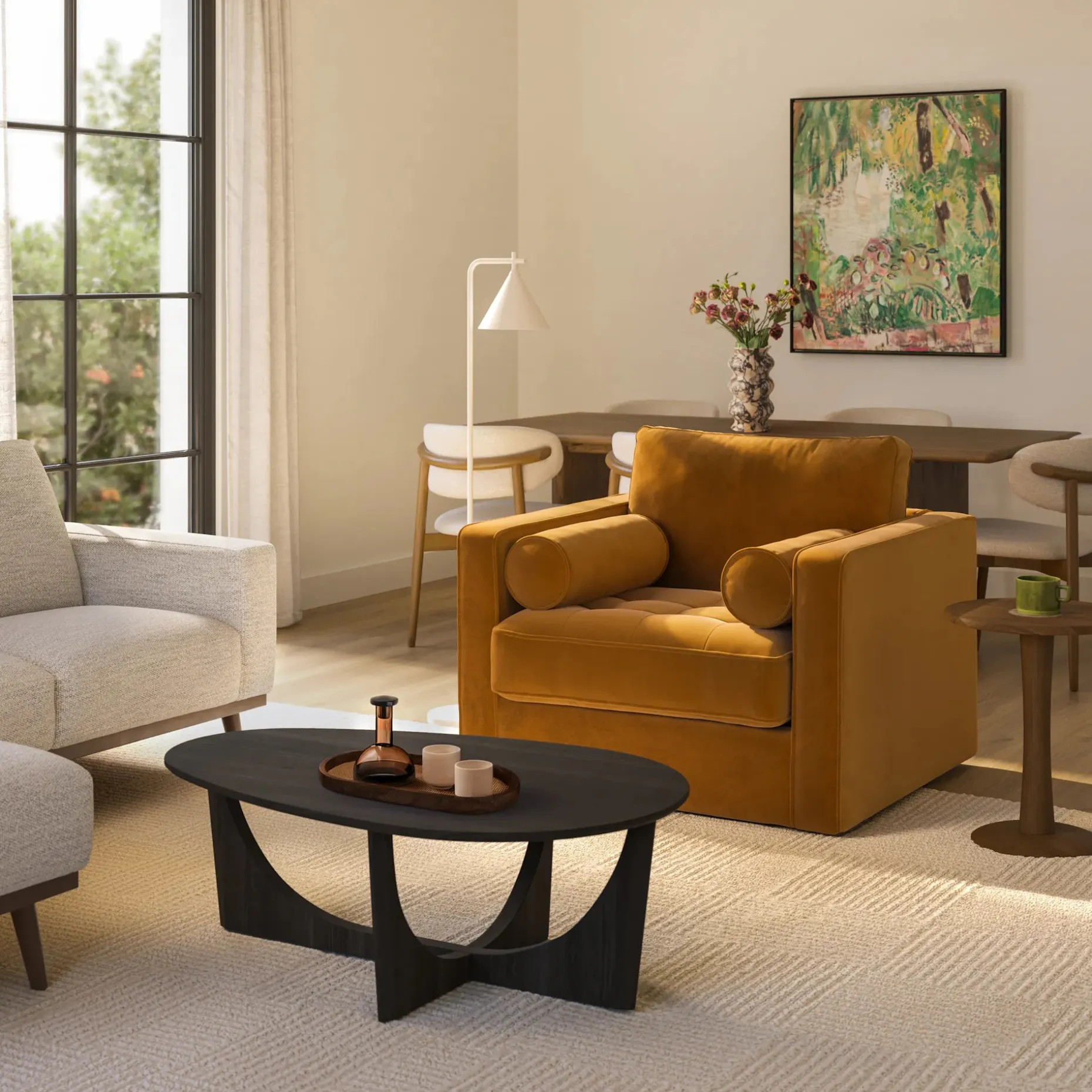 Sven 42.5" Tufted Velvet Swivel Chair - Plush Pacific Ginger