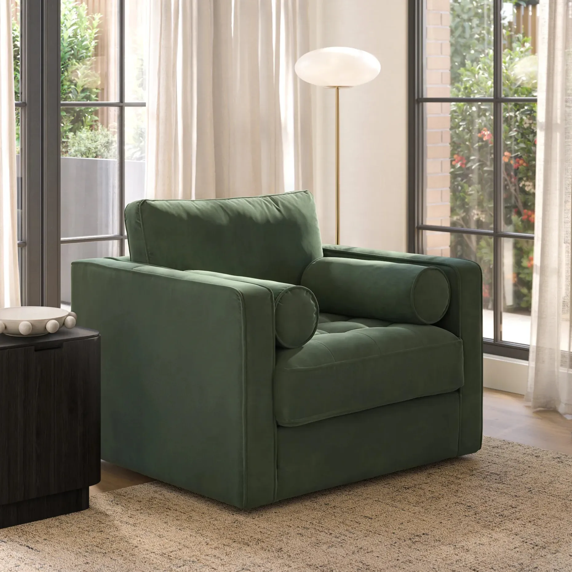 Sven 42.5" Tufted Velvet Swivel Chair - Plush Pacific Green