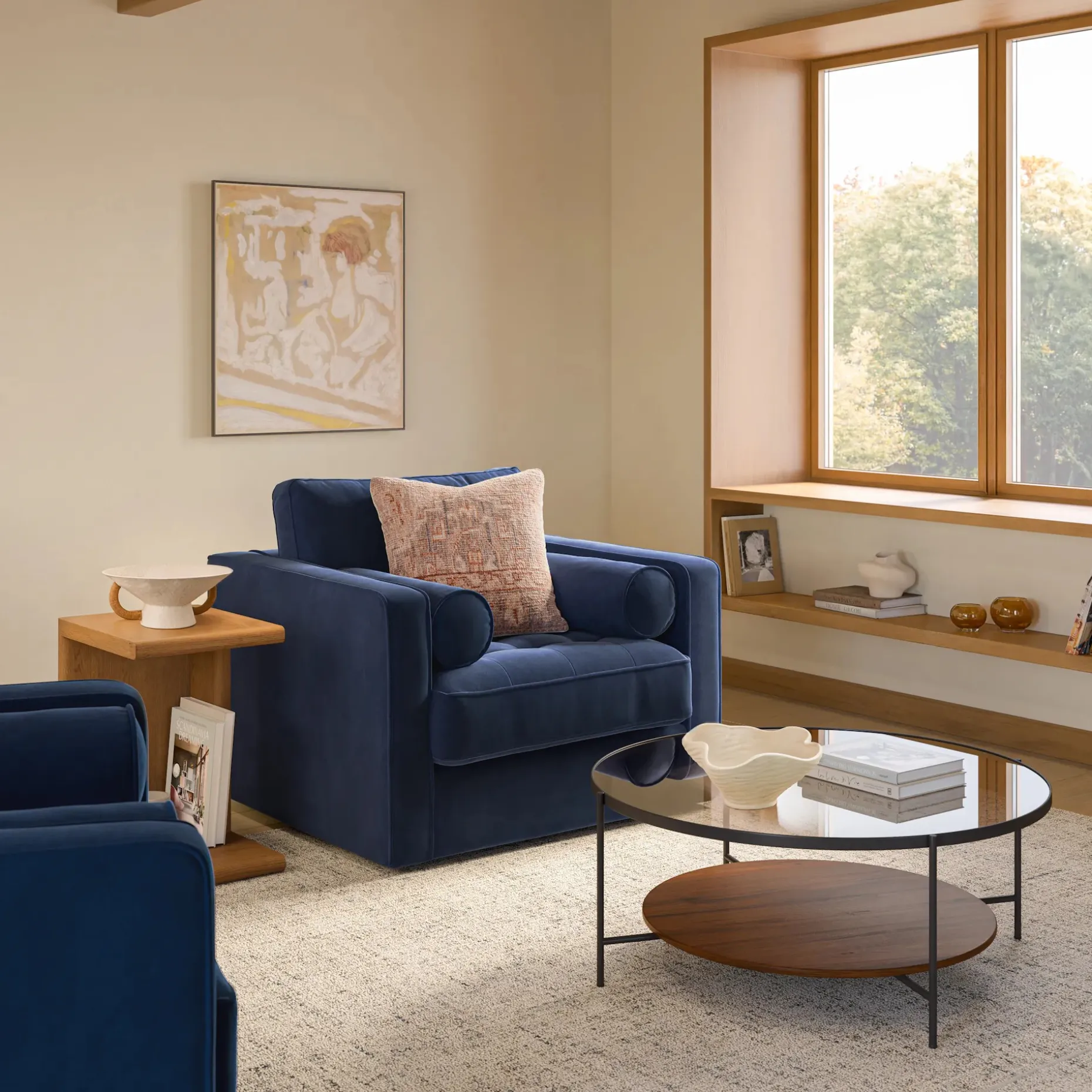 Sven 42.5" Tufted Velvet Swivel Chair - Plush Cascadia Blue