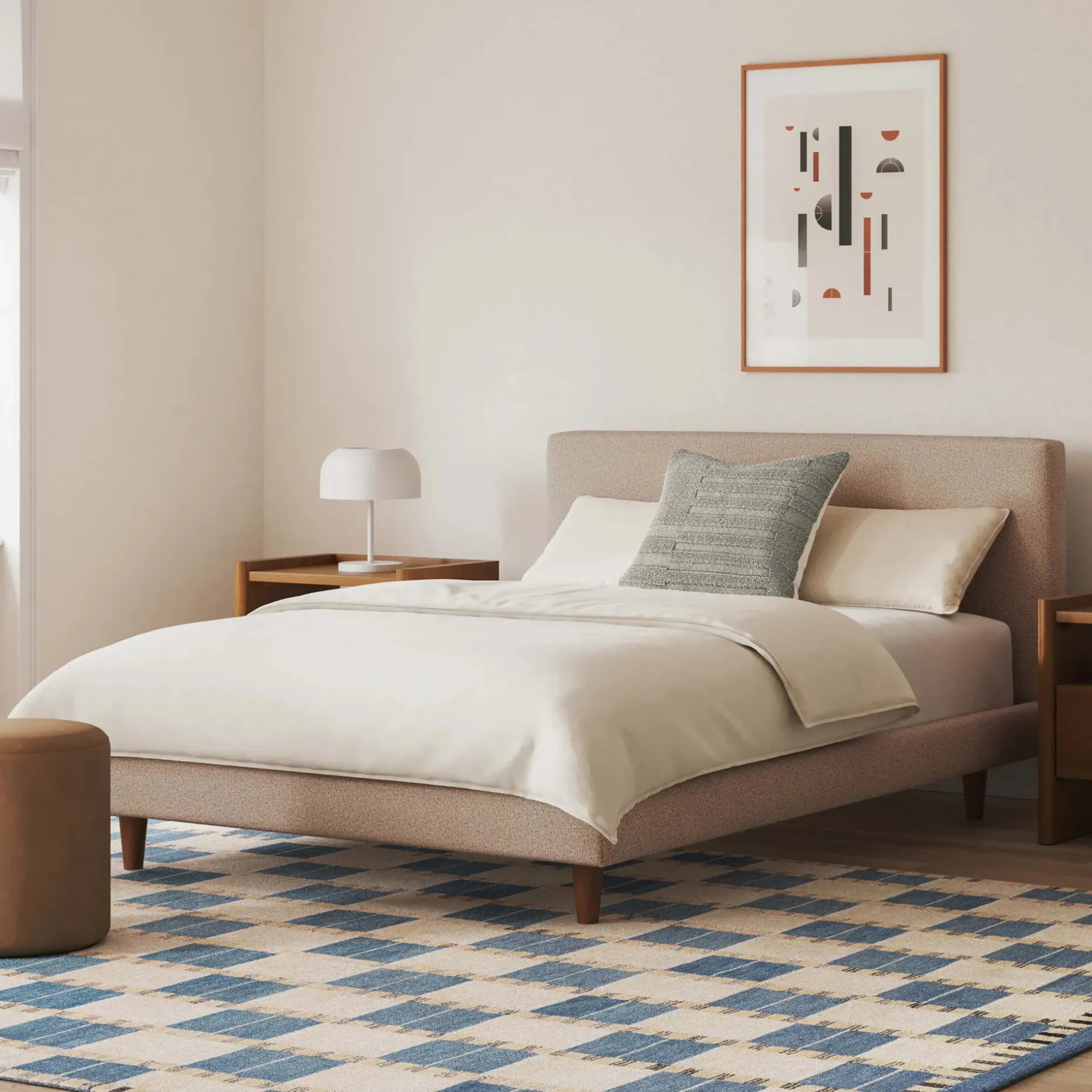 Tessu Full Low Profile Upholstered Bed - Sandstone Wool Bouclé