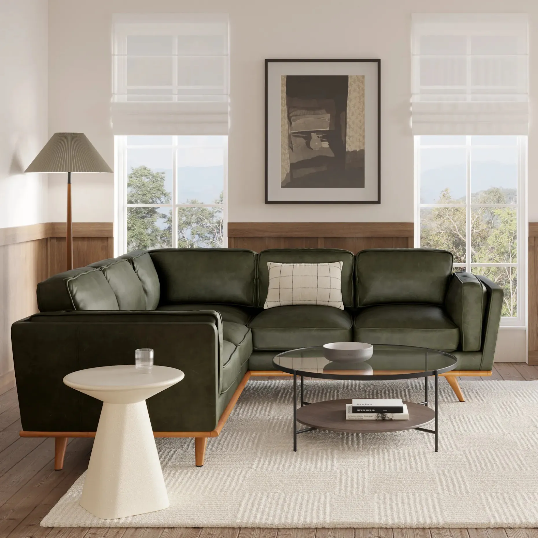 Timber 93" Leather Corner Sectional - Charme Green
