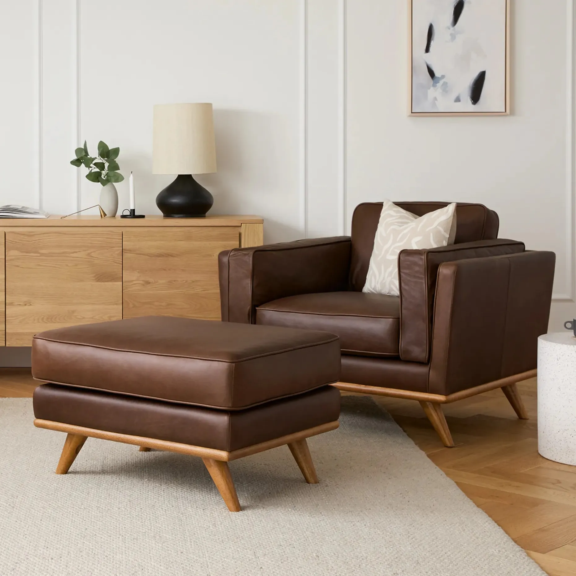 Timber 41" Leather Lounge Chair - Charme Chocolat
