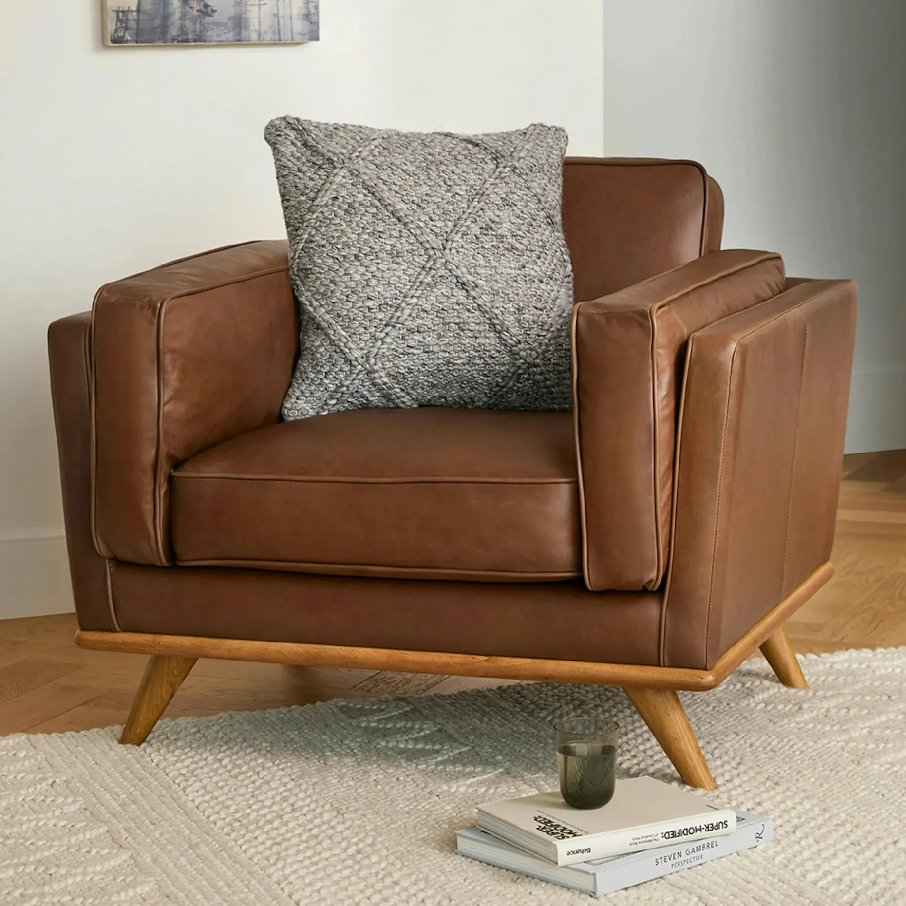 Timber 41" Leather Lounge Chair - Charme Chocolat